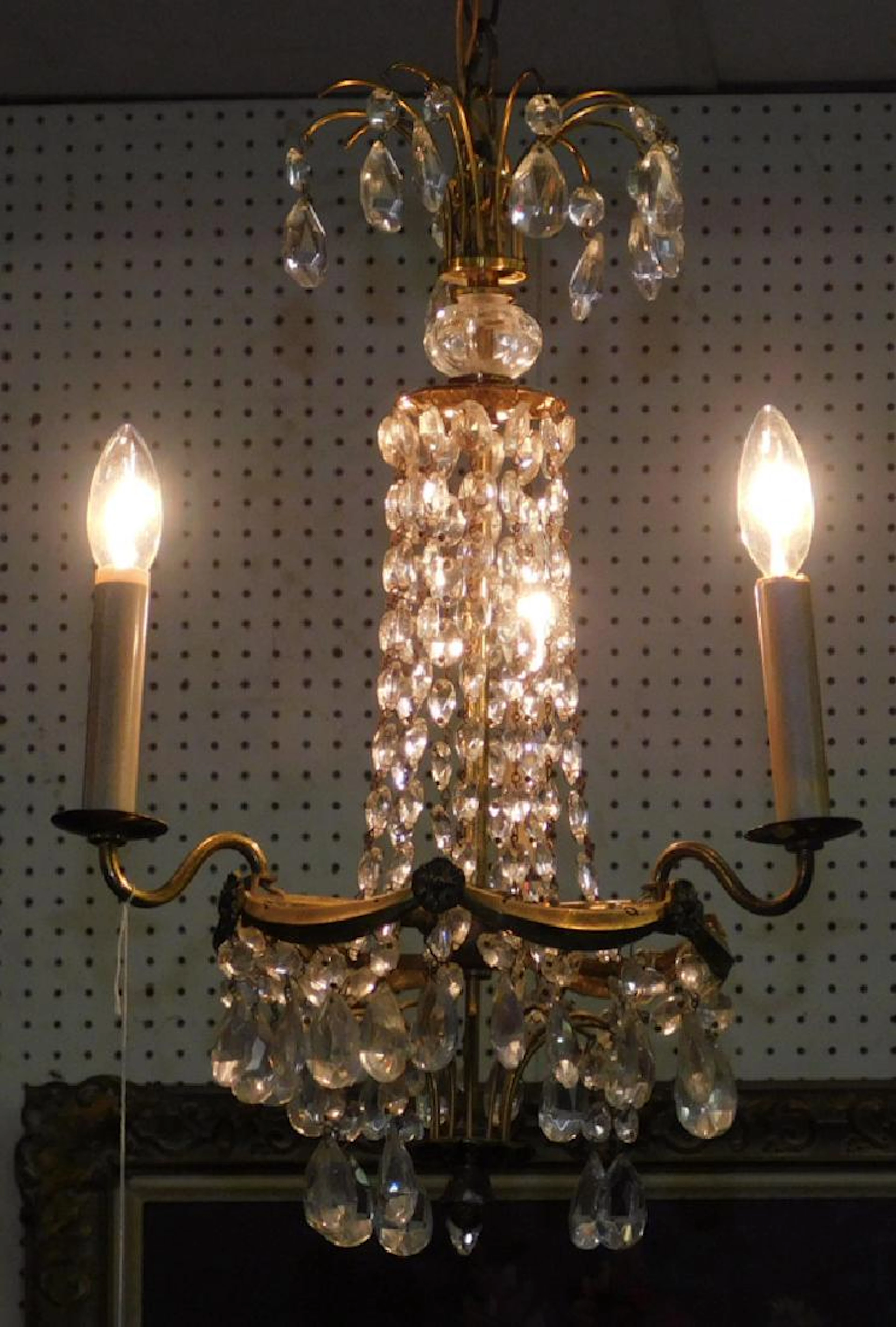Crystal and brass foyer chandelier. 20" long.