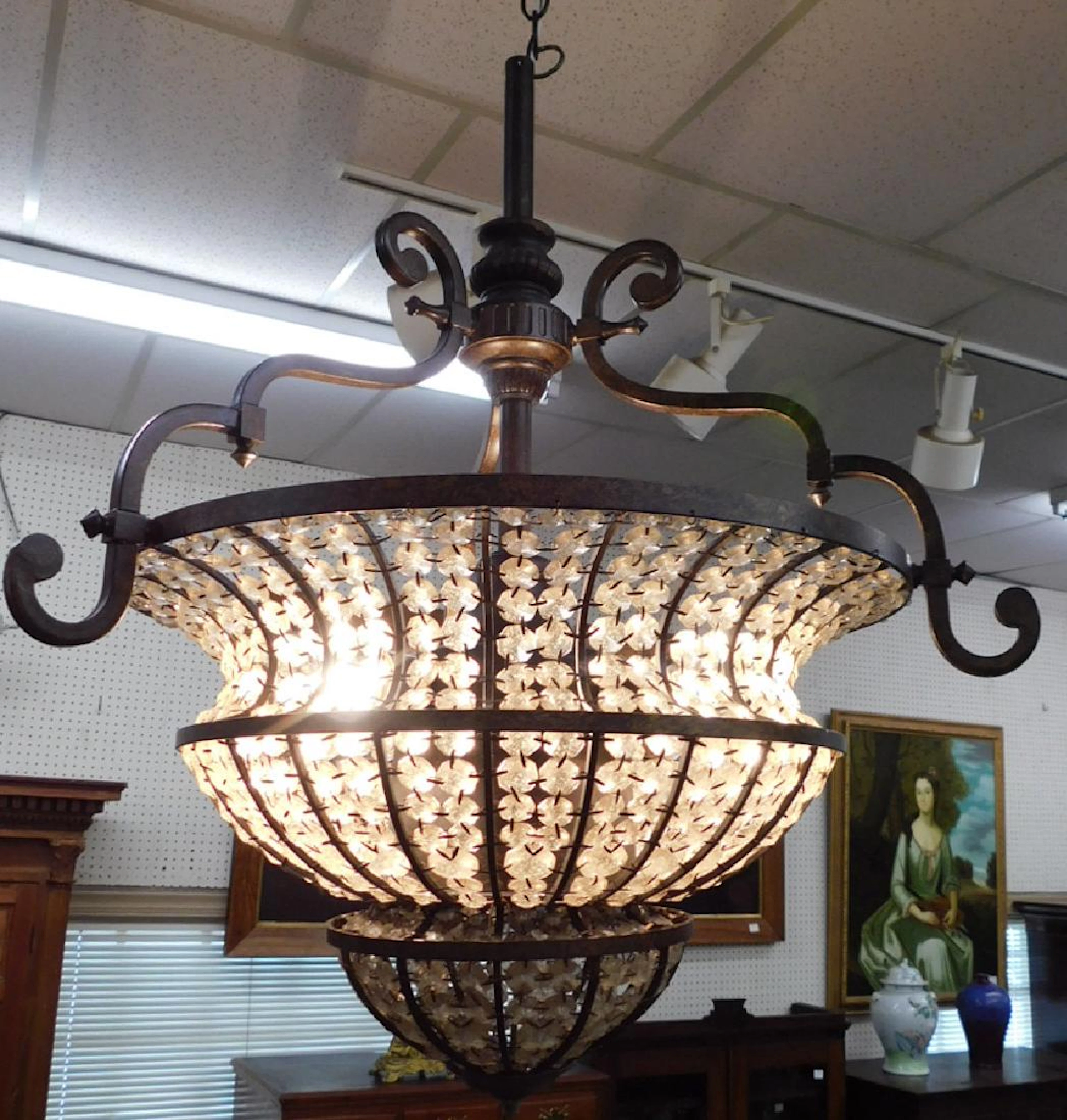 Crystal and metal foyer chandelier