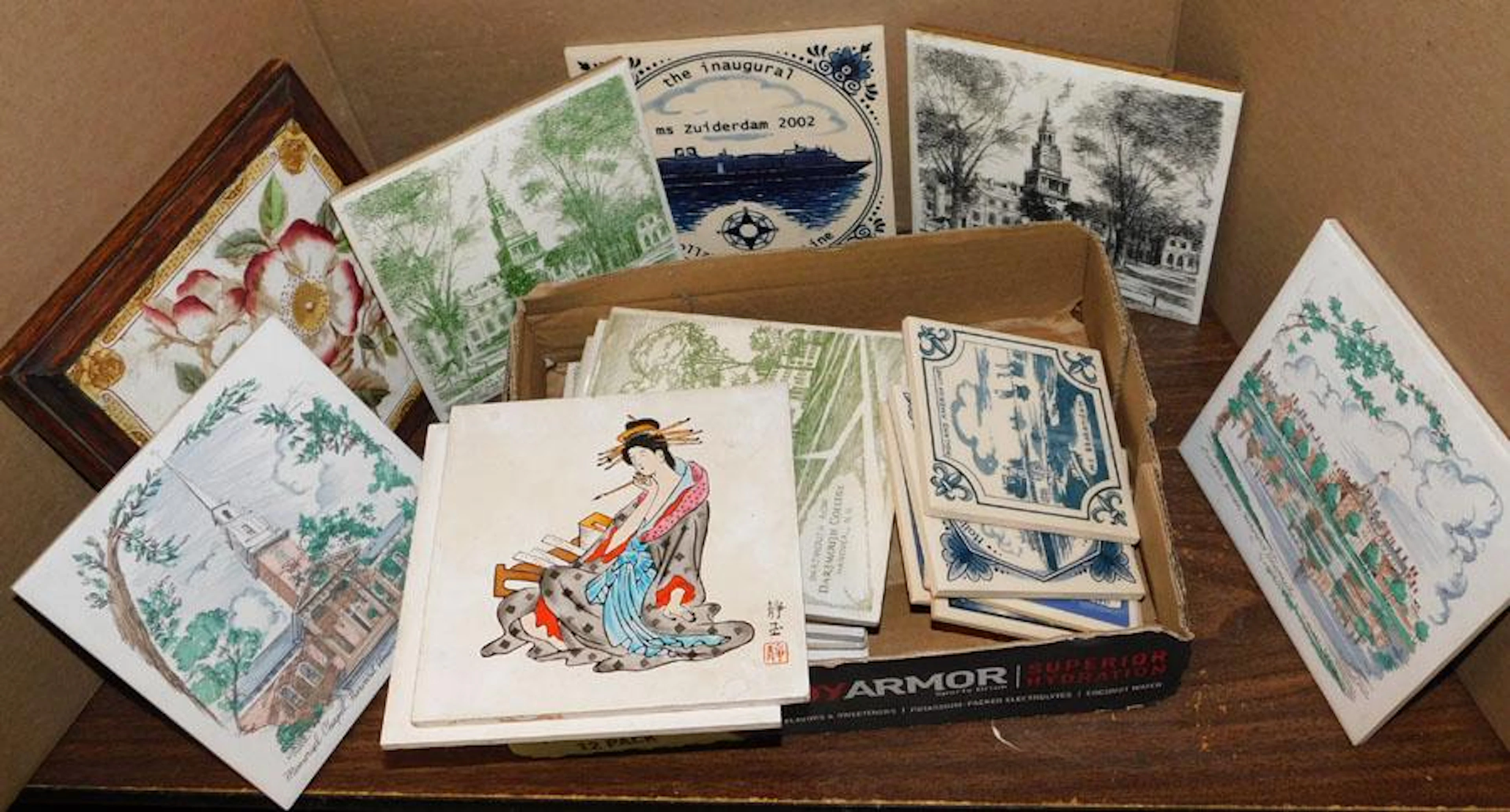 Lot Hand Painted Porcelain Tiles