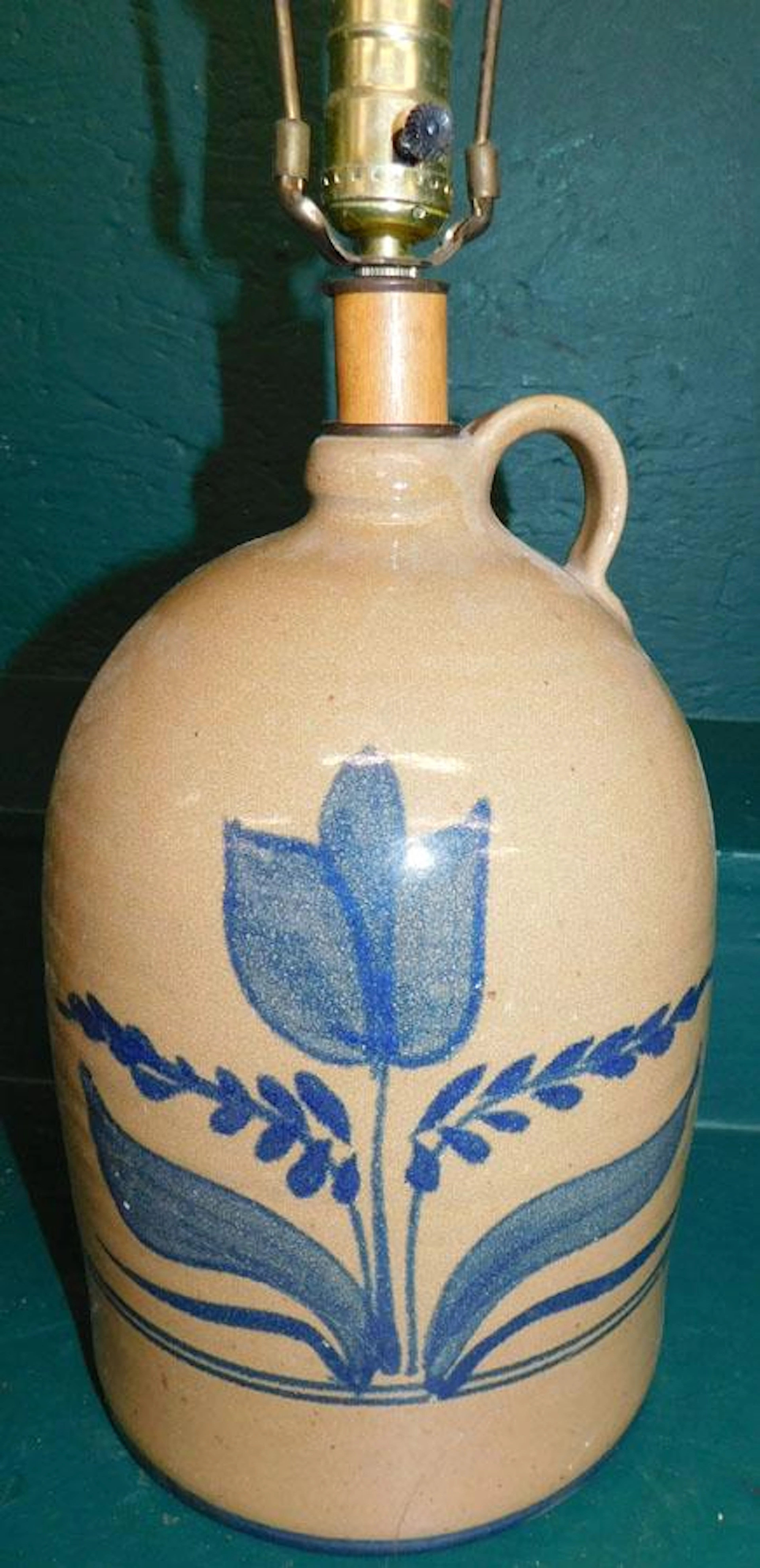Pottery Jug Made Into Lamp (Has Crack)