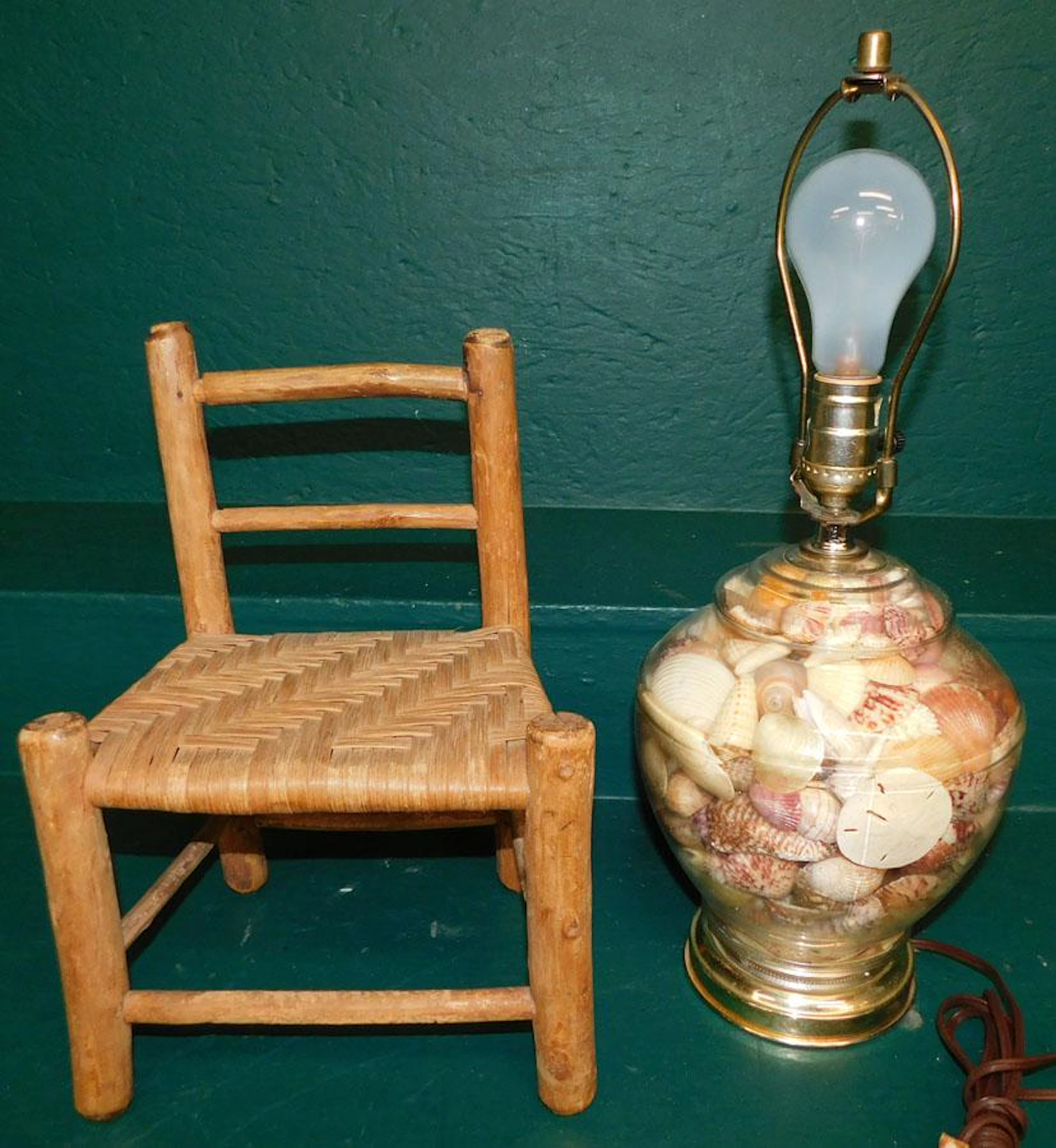 Miniature Ladderback Chair & Seashell Lamp