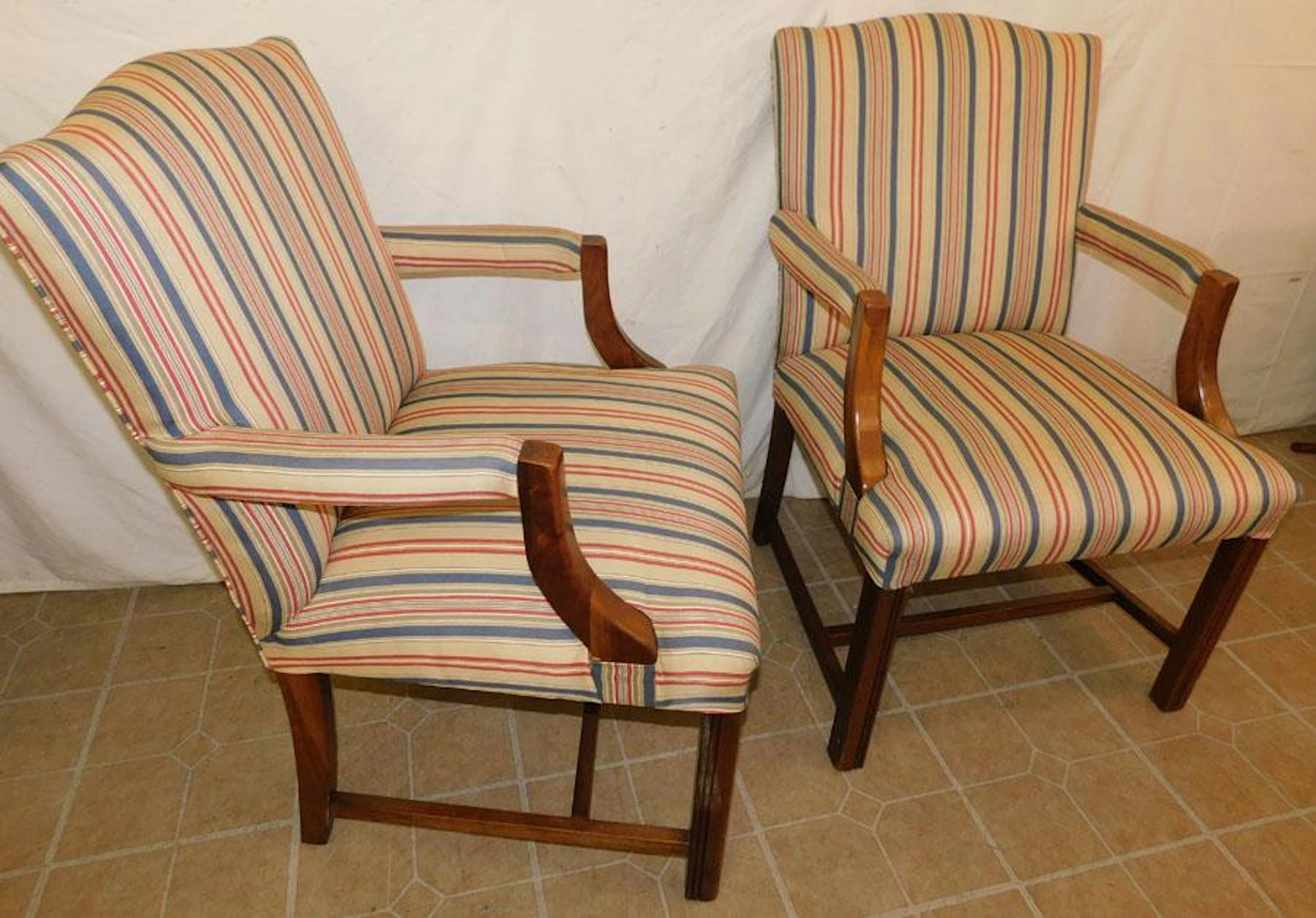 Pair Mahogany Upholstered Arm Chairs