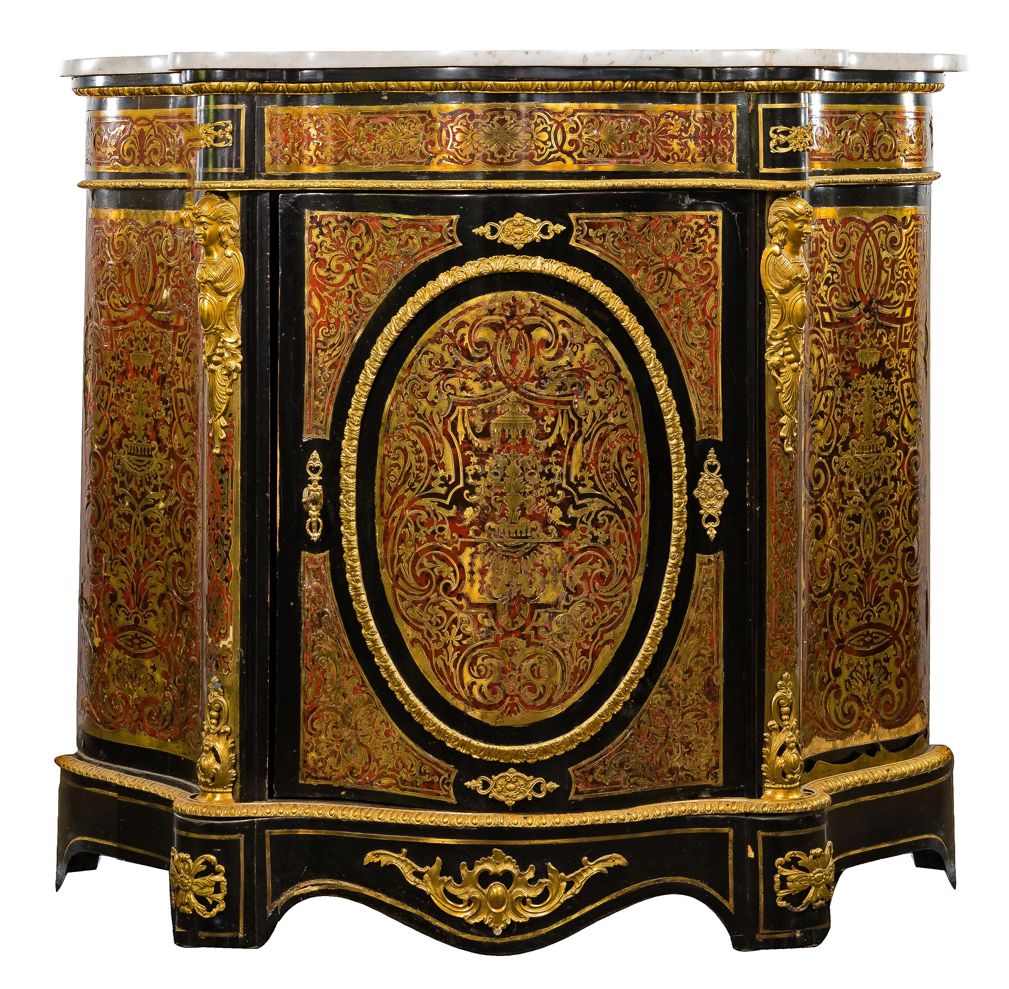 Boulle Style Marble Top Cabinet