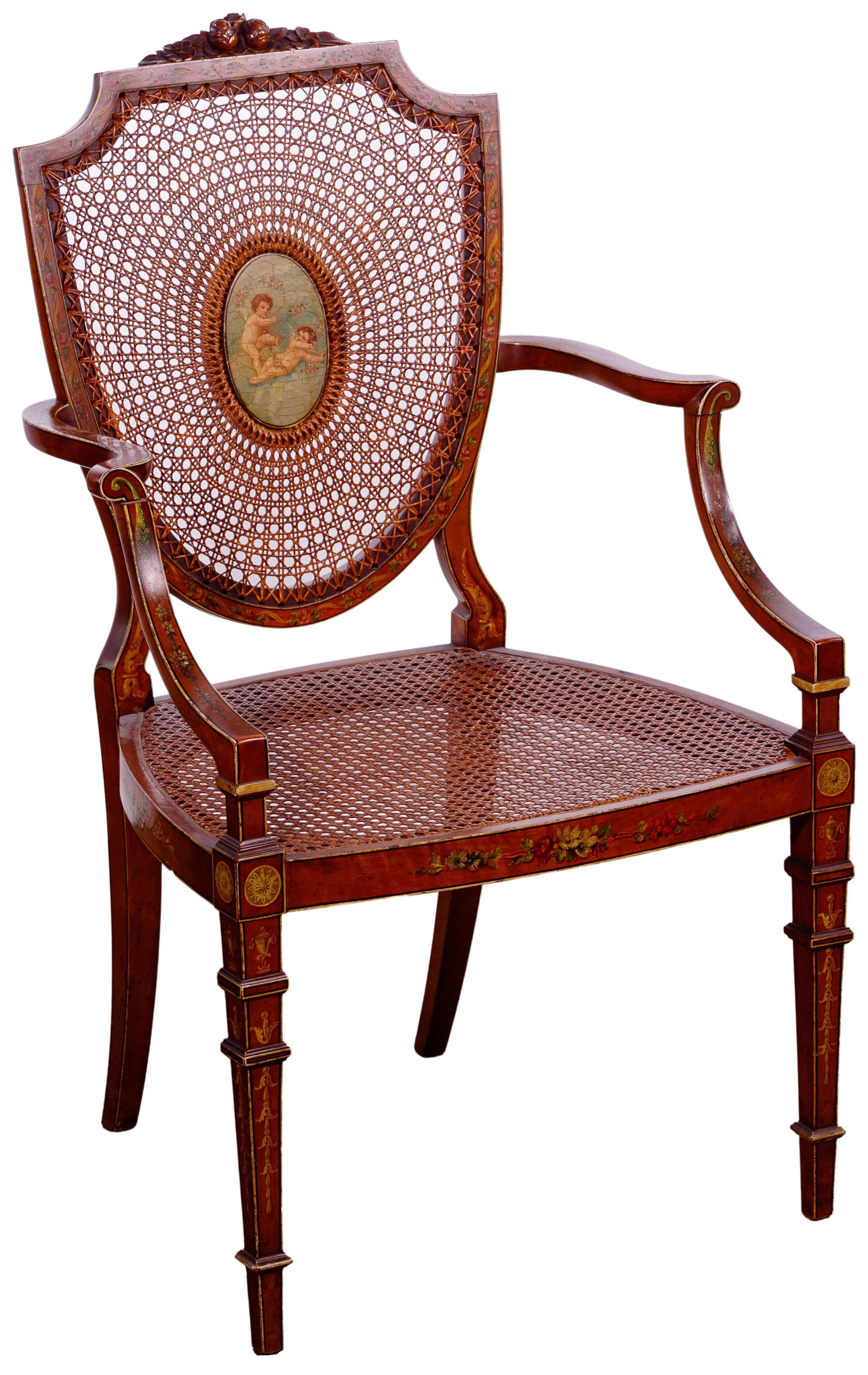 Victorian Mahogany and Cane Shield Back Armchair