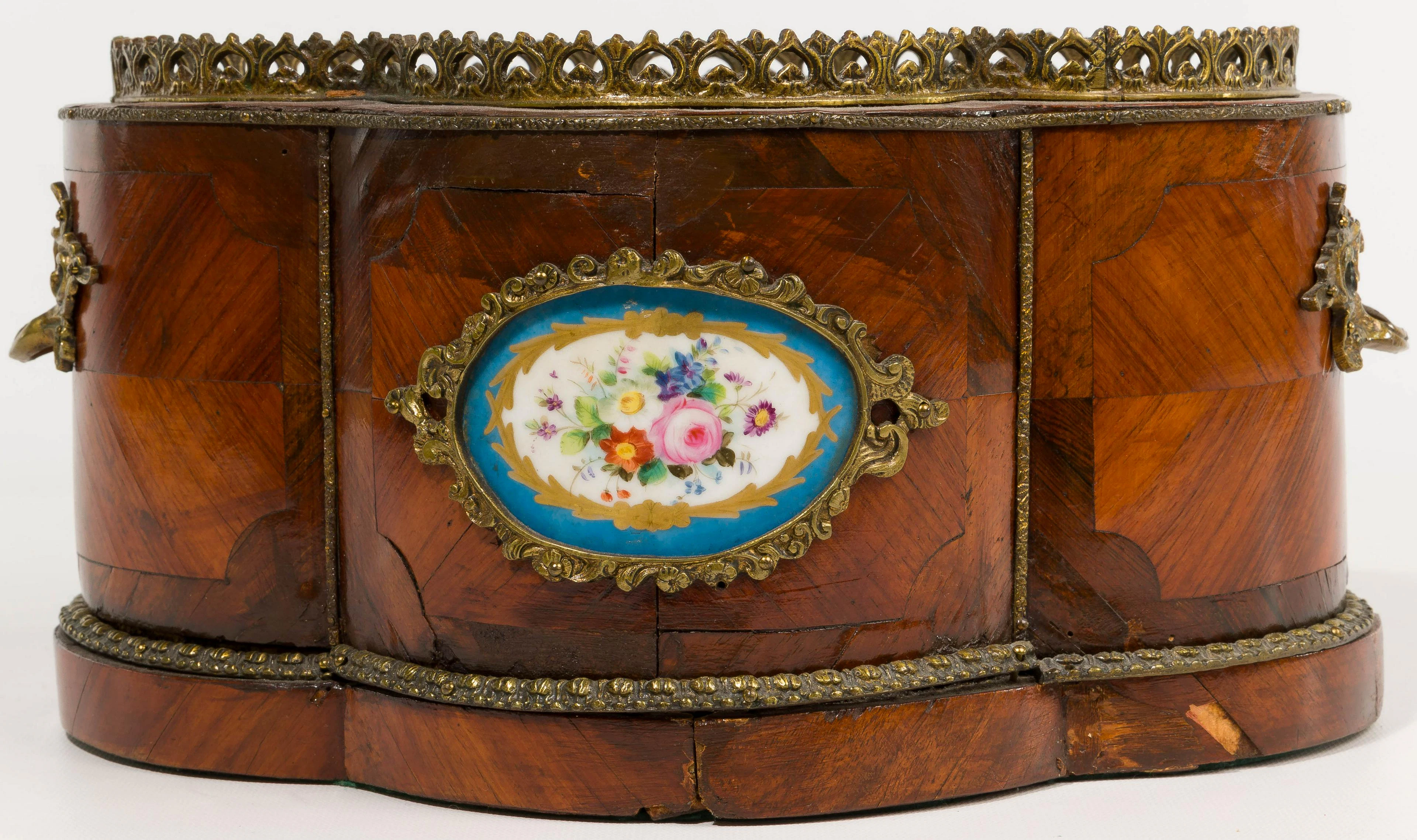 Sevres-Style Parquetry and Porcelain Planter