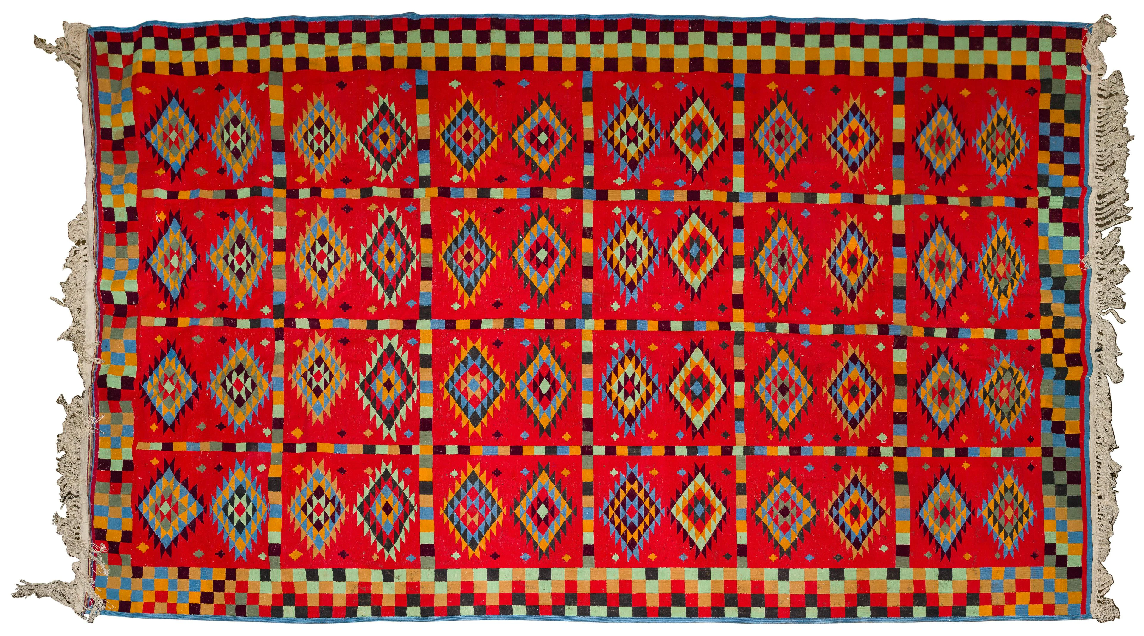 Palace Size 'Eye Dazzler' Flat Weave Cotton Rug