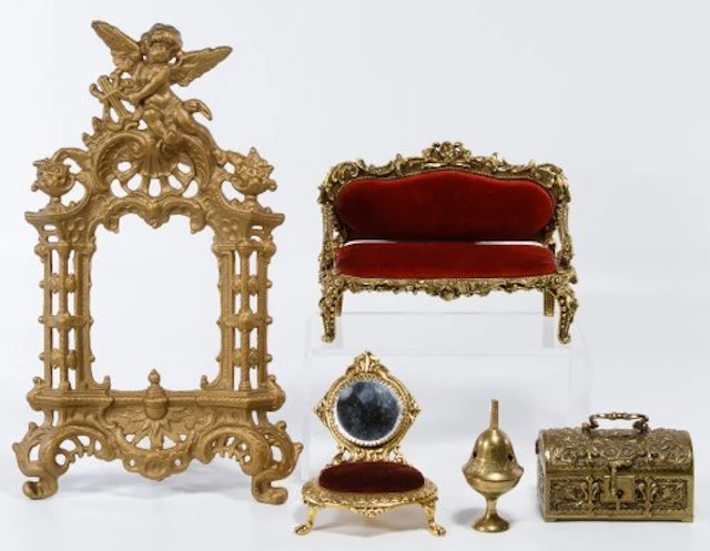 Brass Jewelry Box and Pin Cushion Assortment