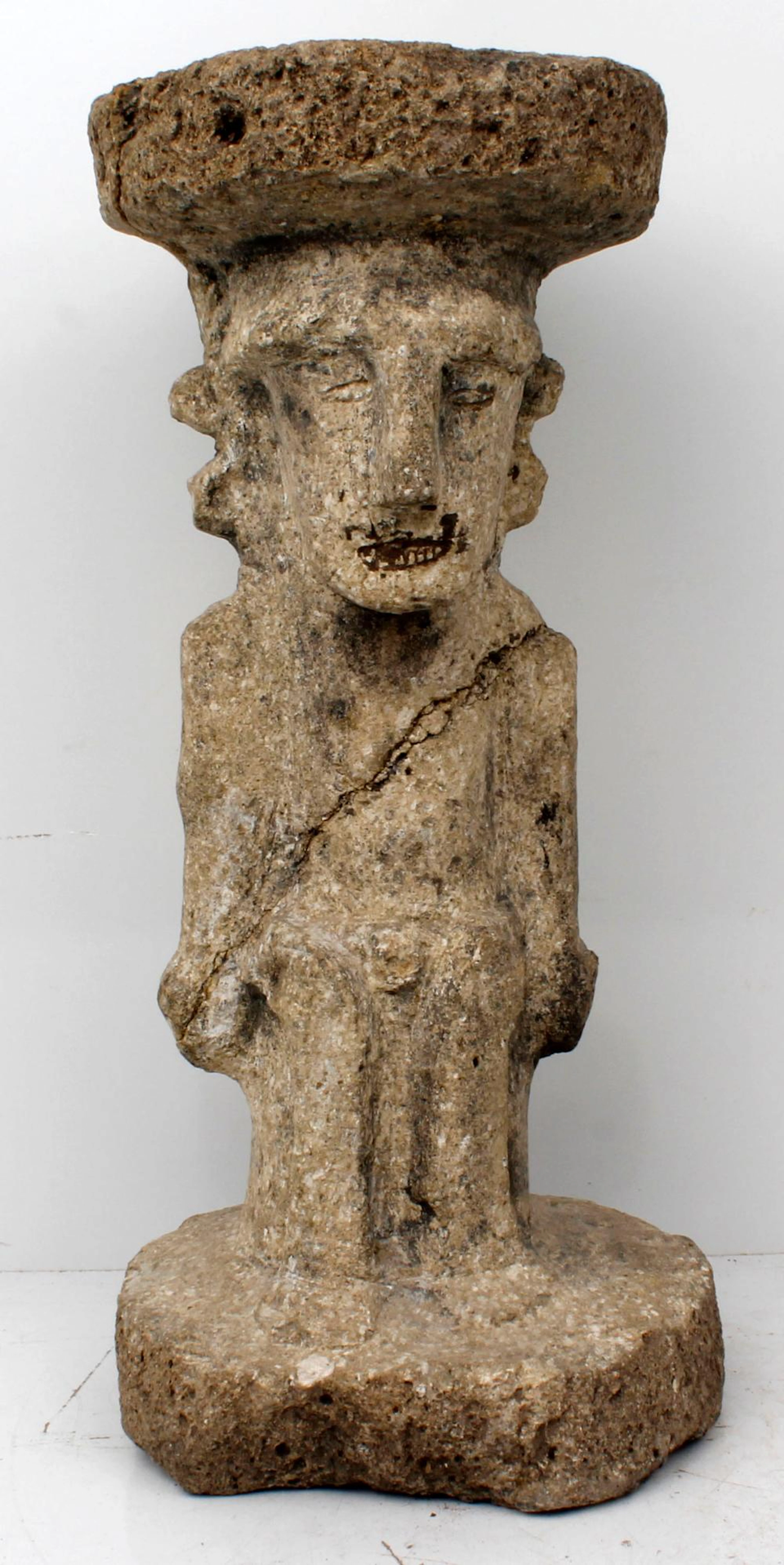 TEOTIHUACAN COQUINA STONE SEATED FIGURE 300-700 CE