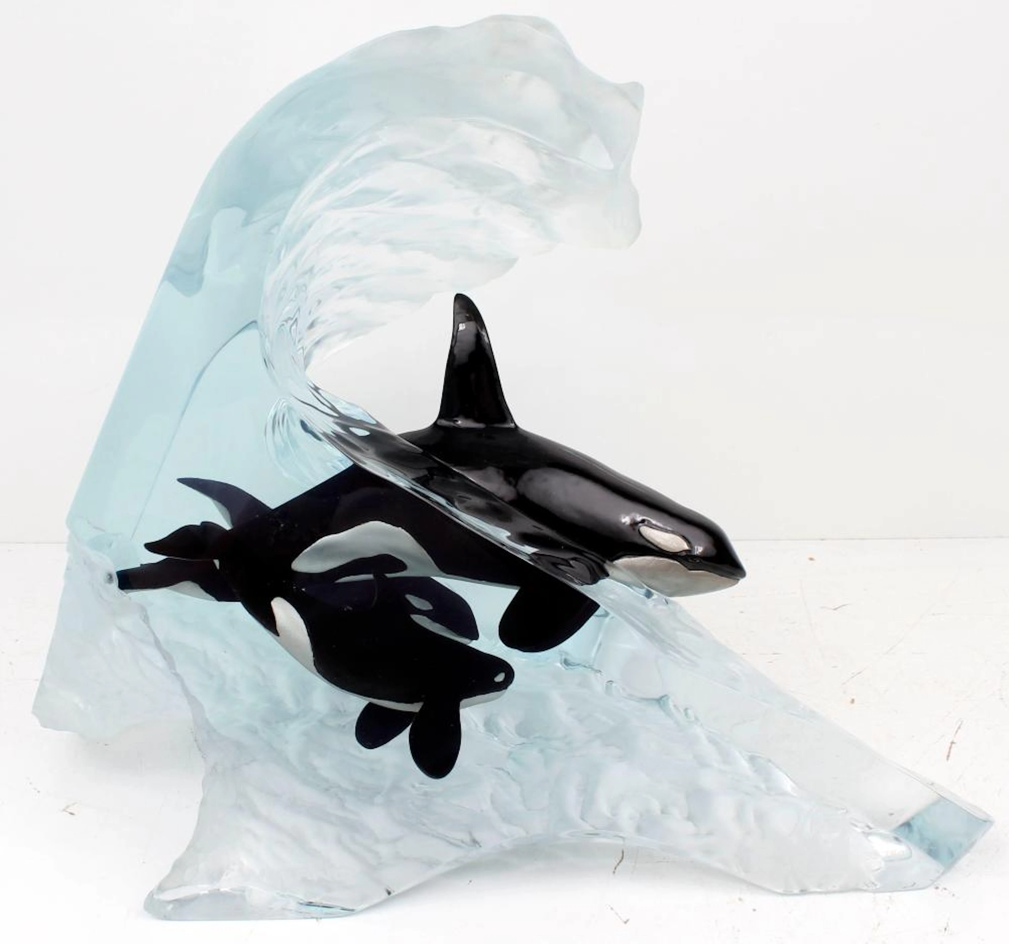 WYLAND LUCITE SCULPTURE "ORCA RIDERS"