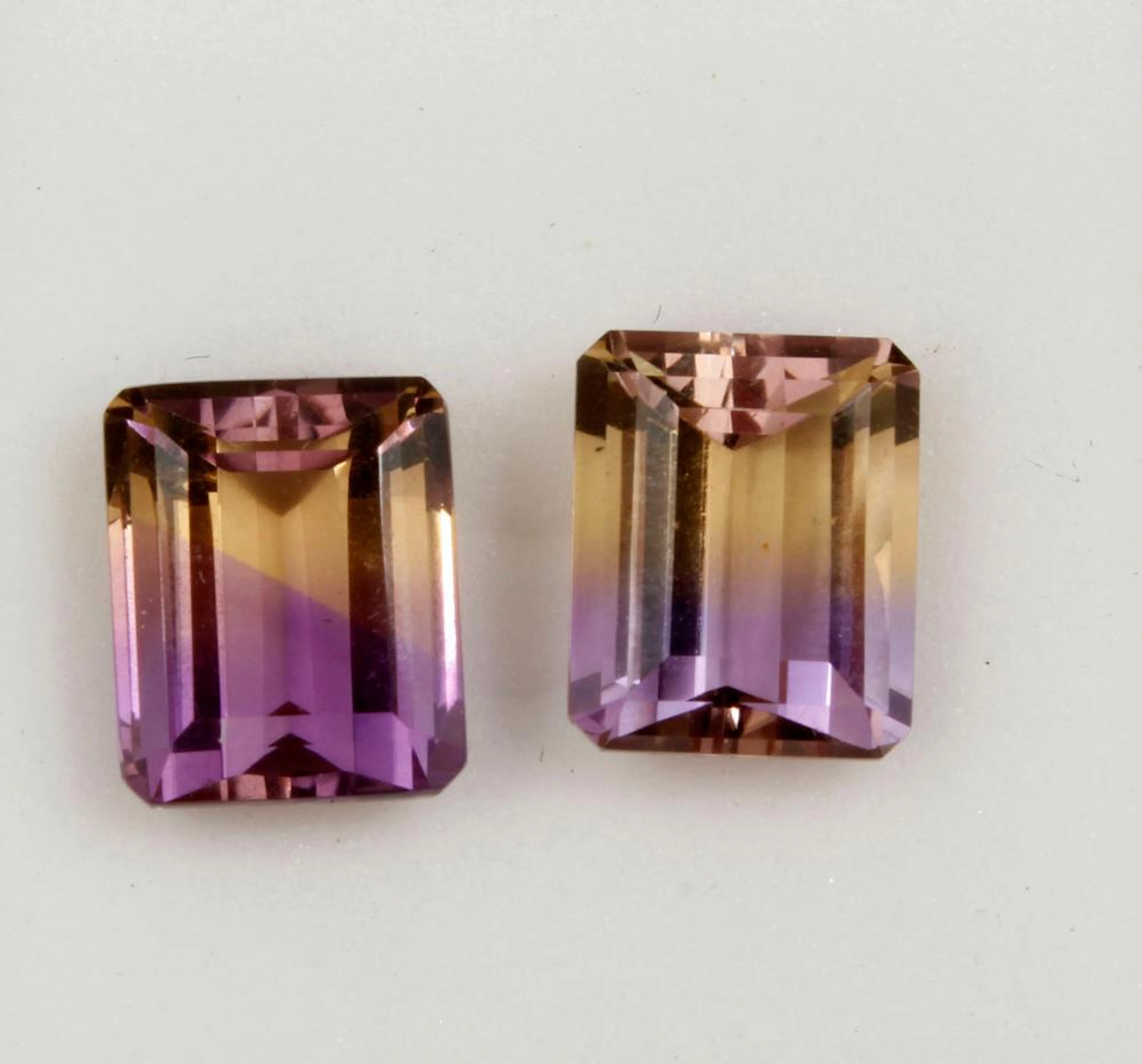 PAIR OF MATCHED BI COLOR AMETRINE EMERALD CUT