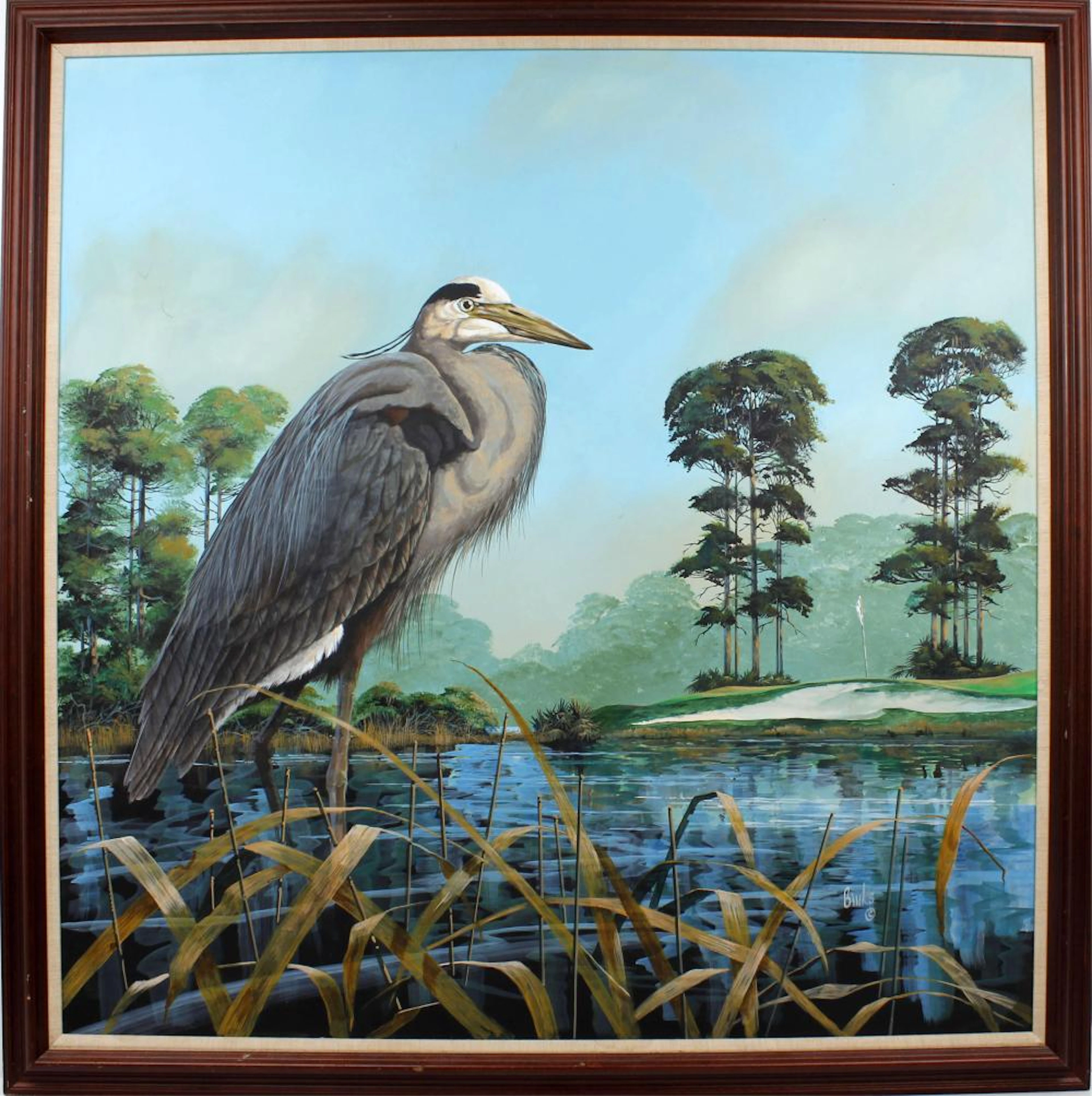 ROBERT BINKS JUMBO BLUE HERON PAINTING