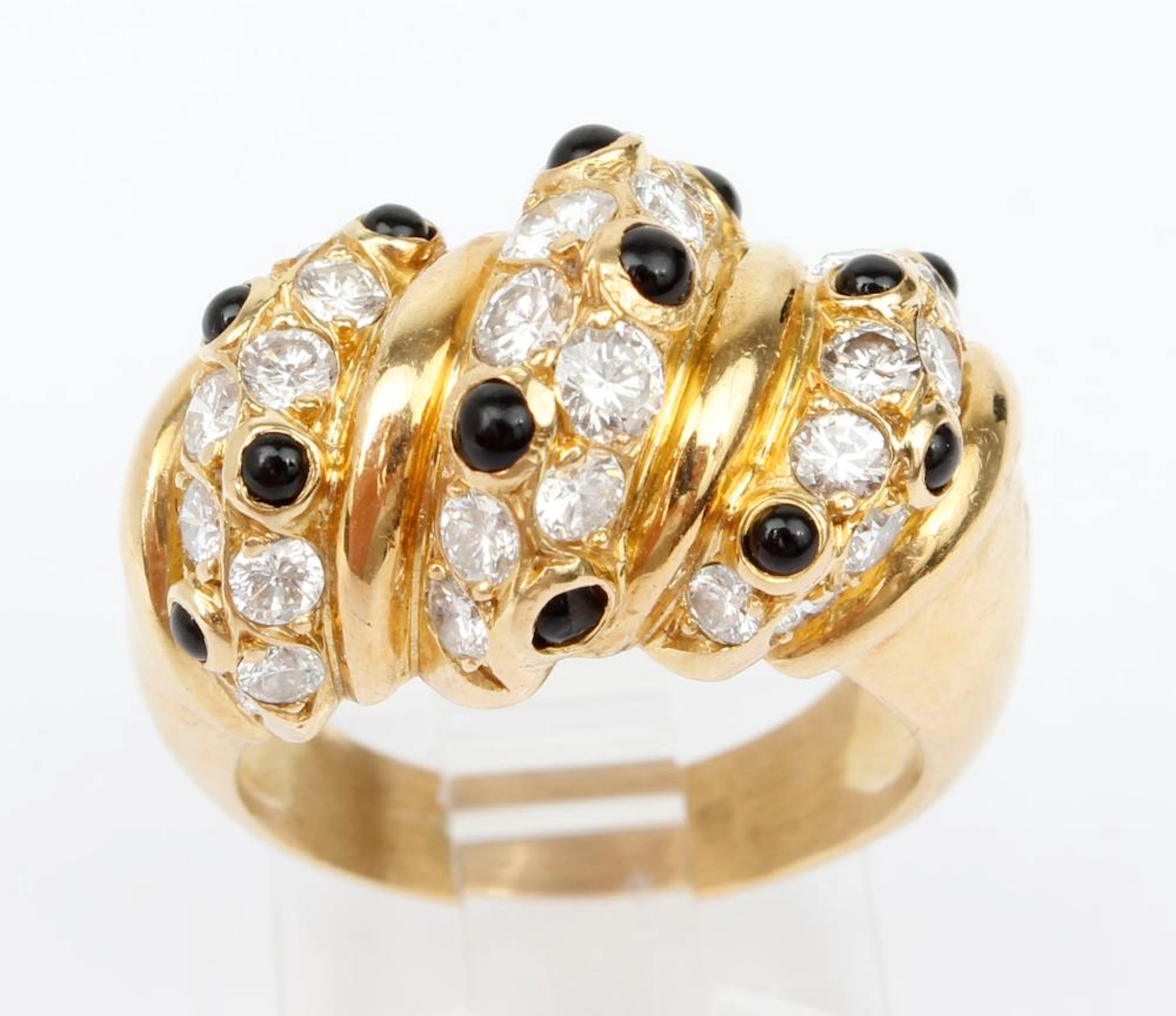 14K YELLOW GOLD DOME DIAMOND & CAB LAPIDARY RING