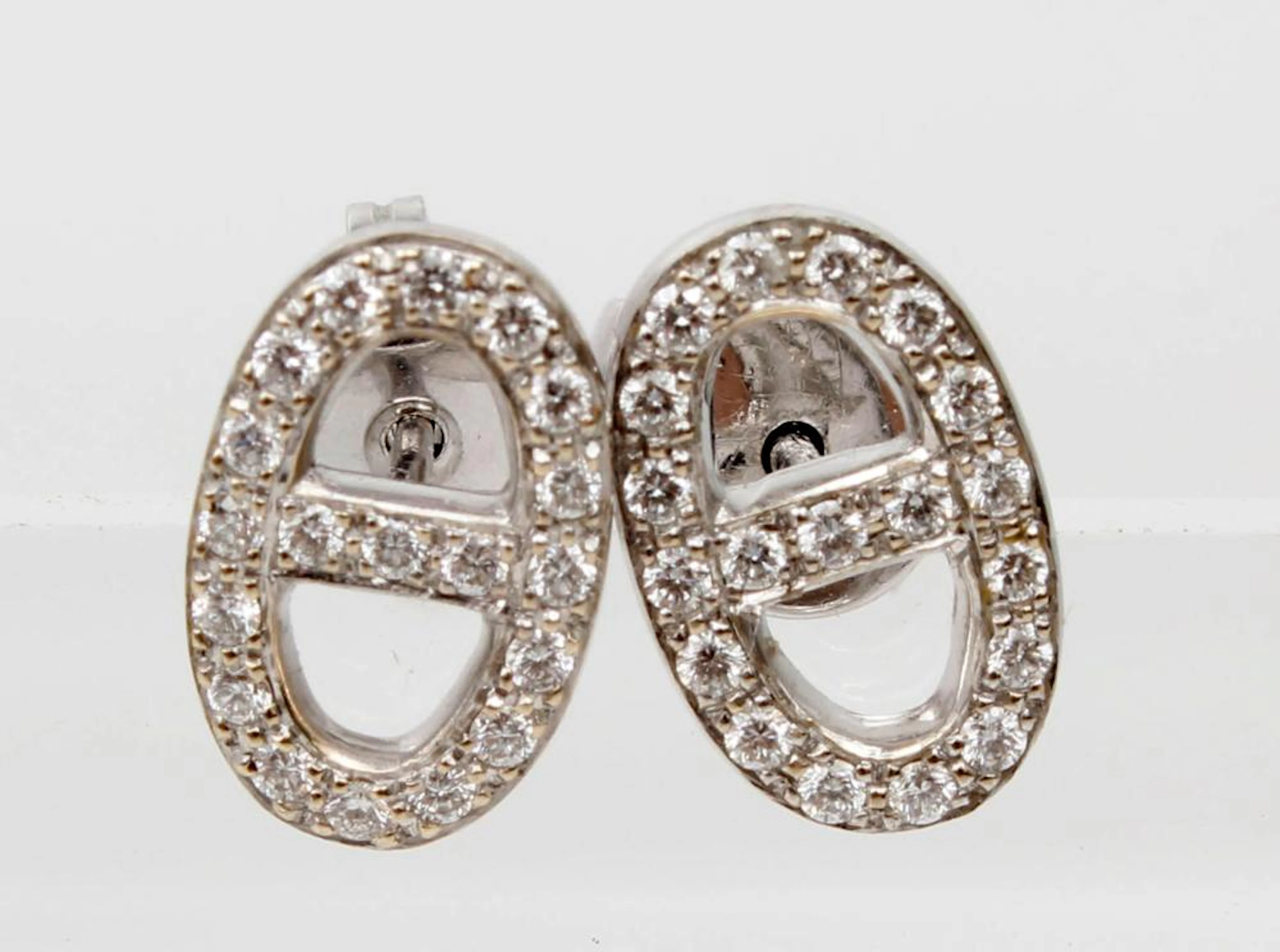 18K HERMES CHAINE DANCRE DIAMOND EARRINGS