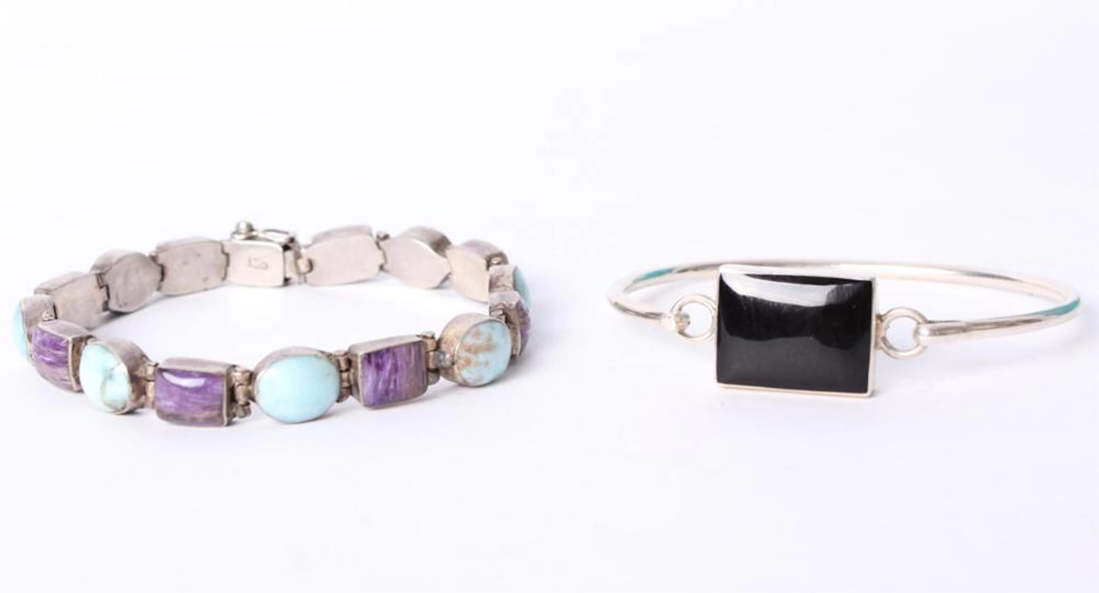 MEXICAN SILVER ONYX & MIXED GEMSTONE BRACELETS