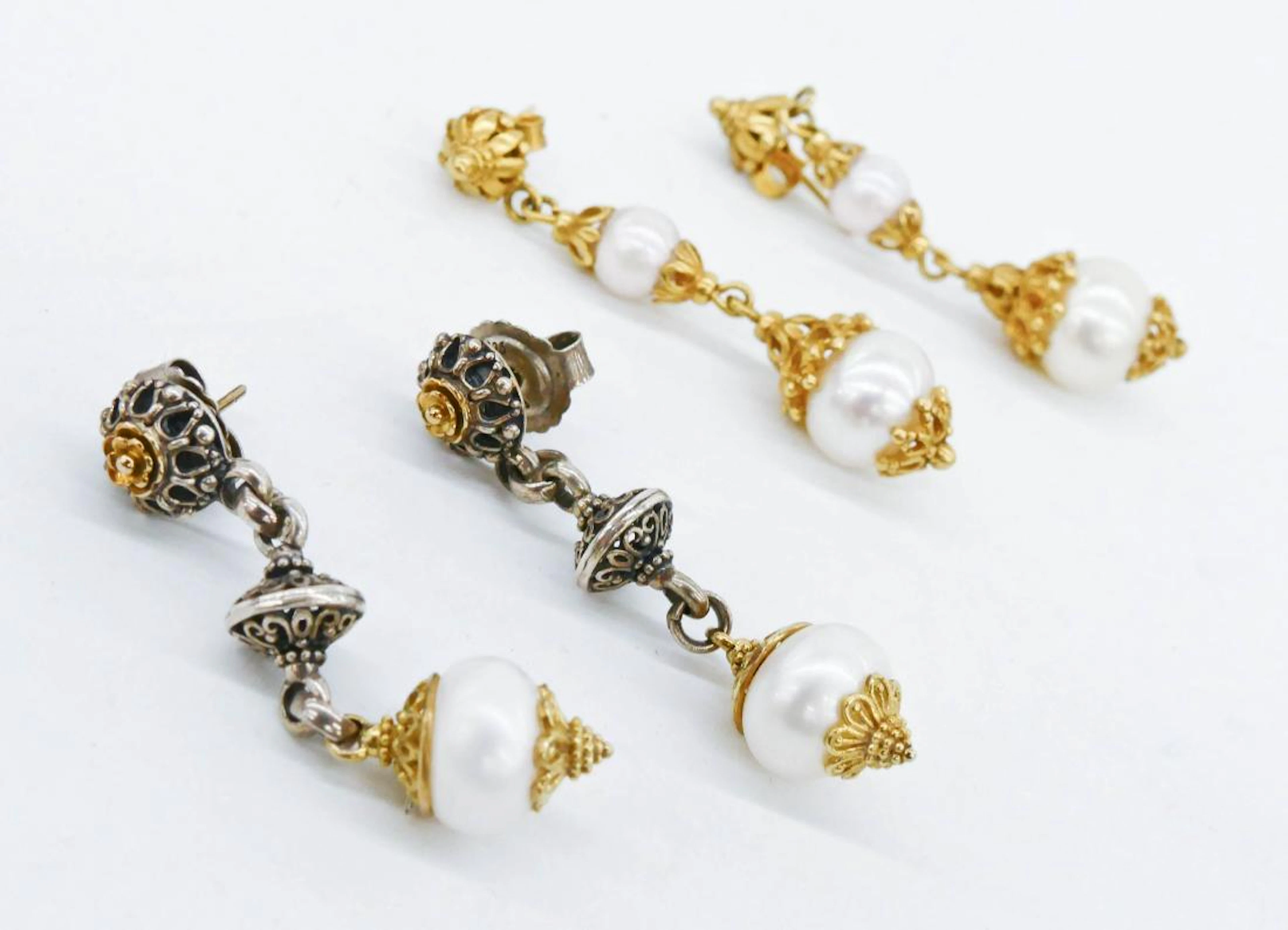 2 Pairs Konstantino Sterling & 18k Designer Earrings