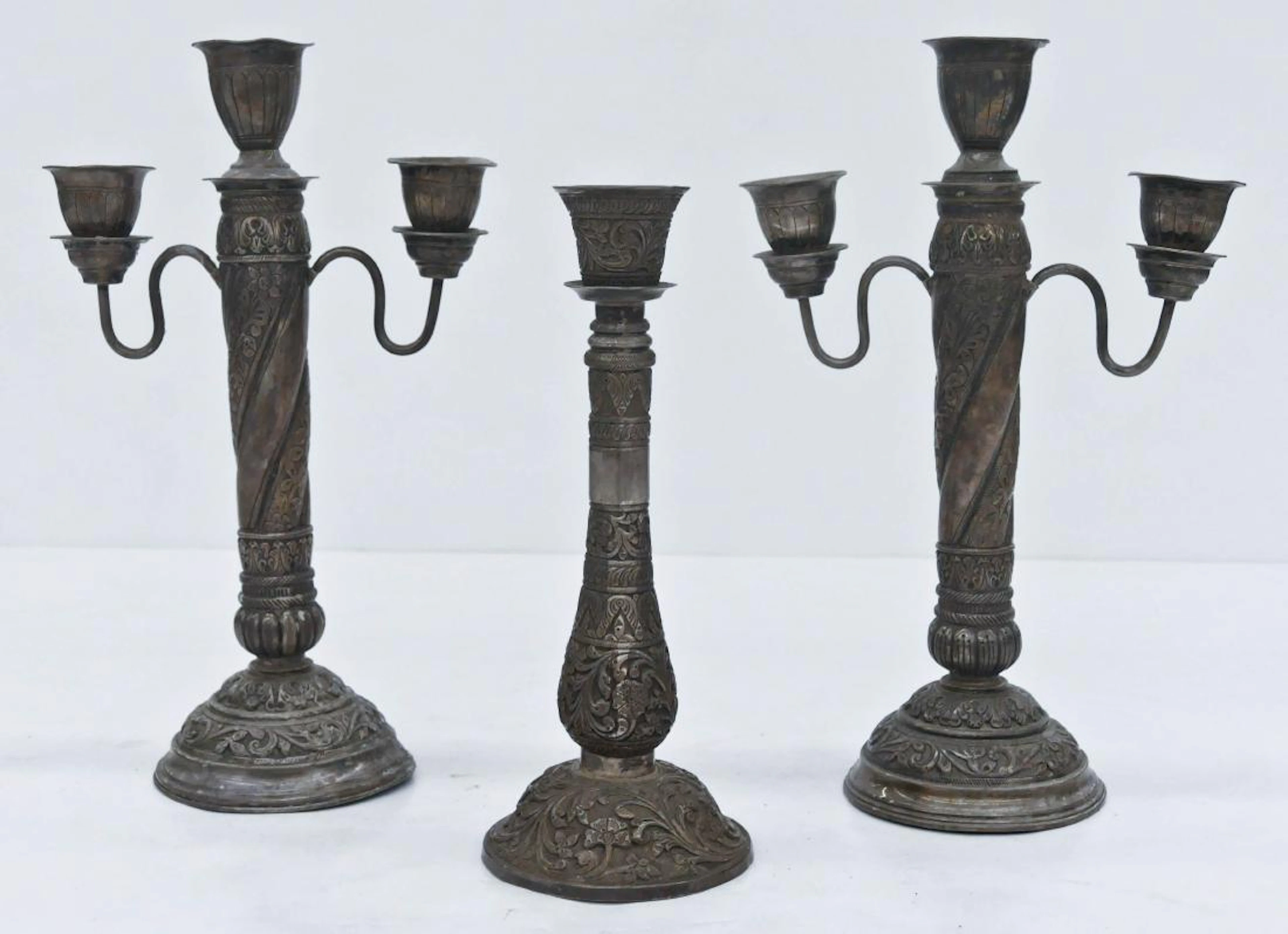 3pc Indian Colonial Silver Candlesticks. Includes a