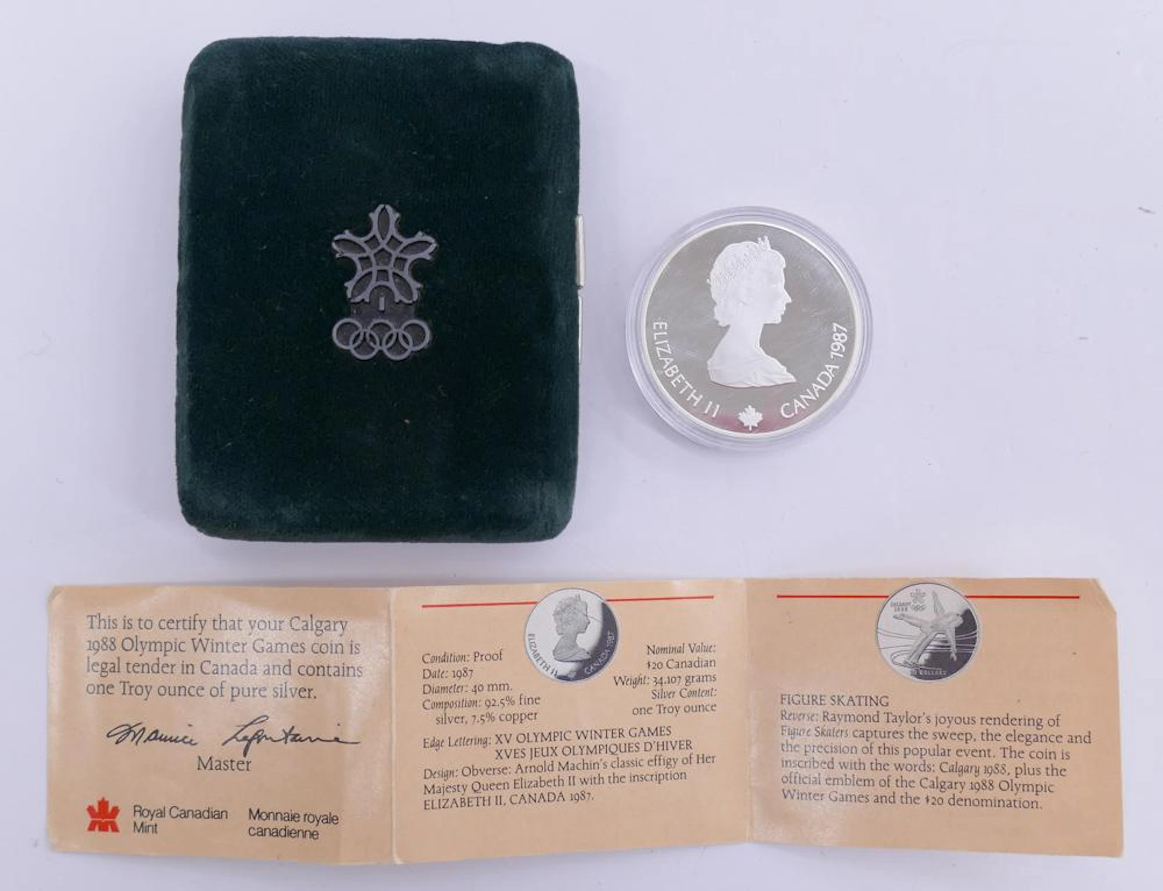 Canada 1987 20 Dollar Sterling Coin Calgary Olympics