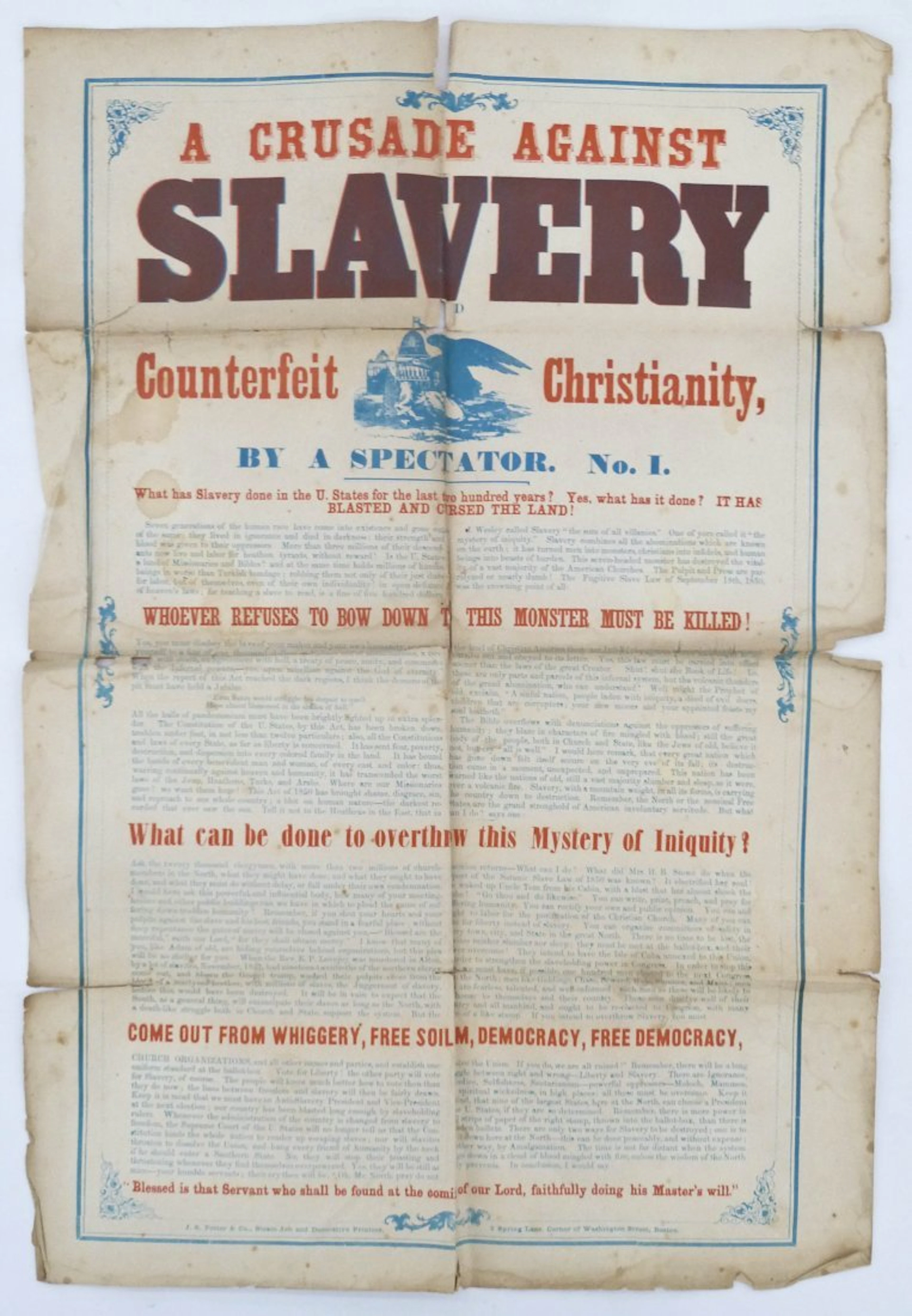 Antique ''A Crusade Against Slavery'' Paper Broadside