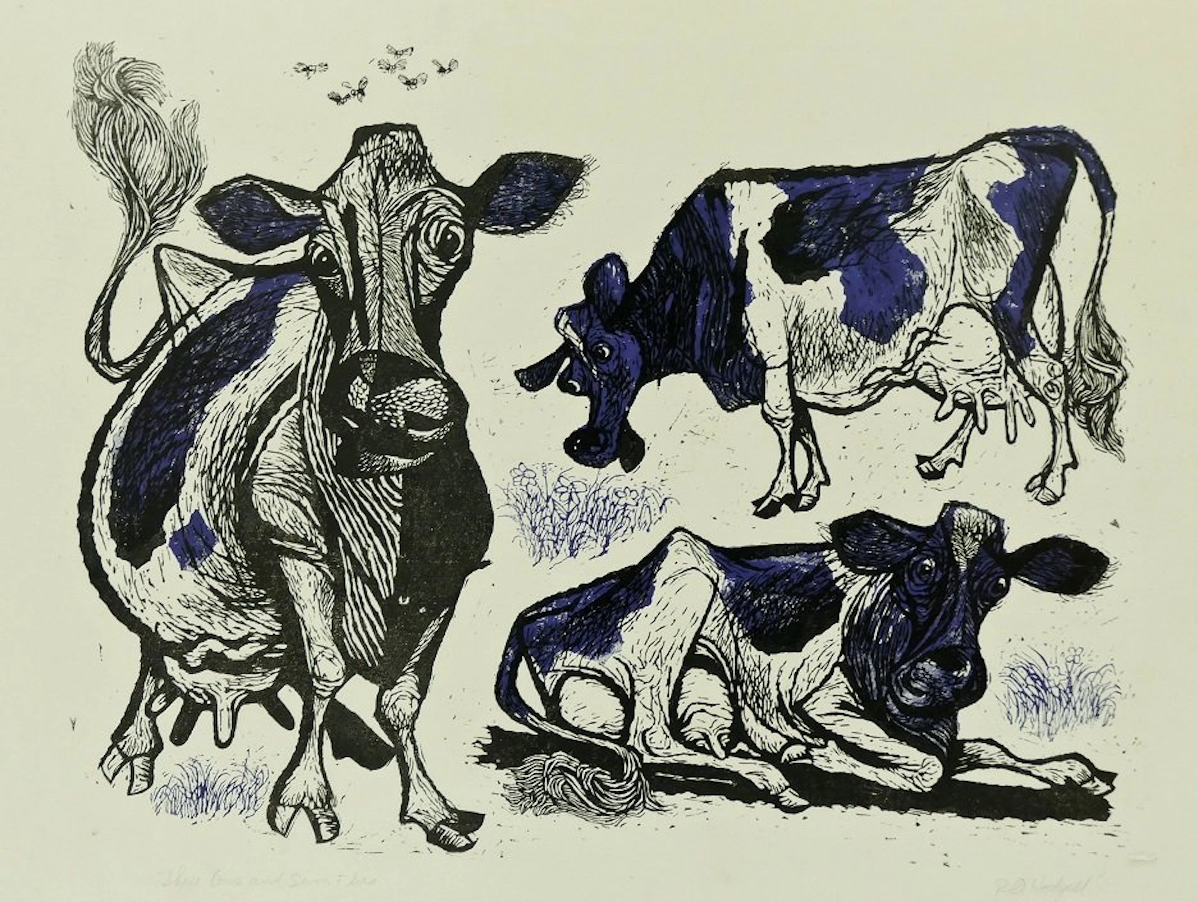 Robert Hodgell (1922-2000 American) ''Three Cows and