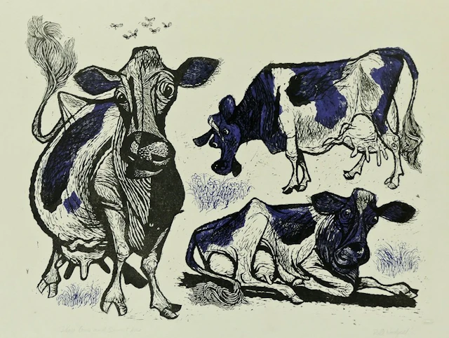 Robert Hodgell (1922-2000 American) ''Three Cows and