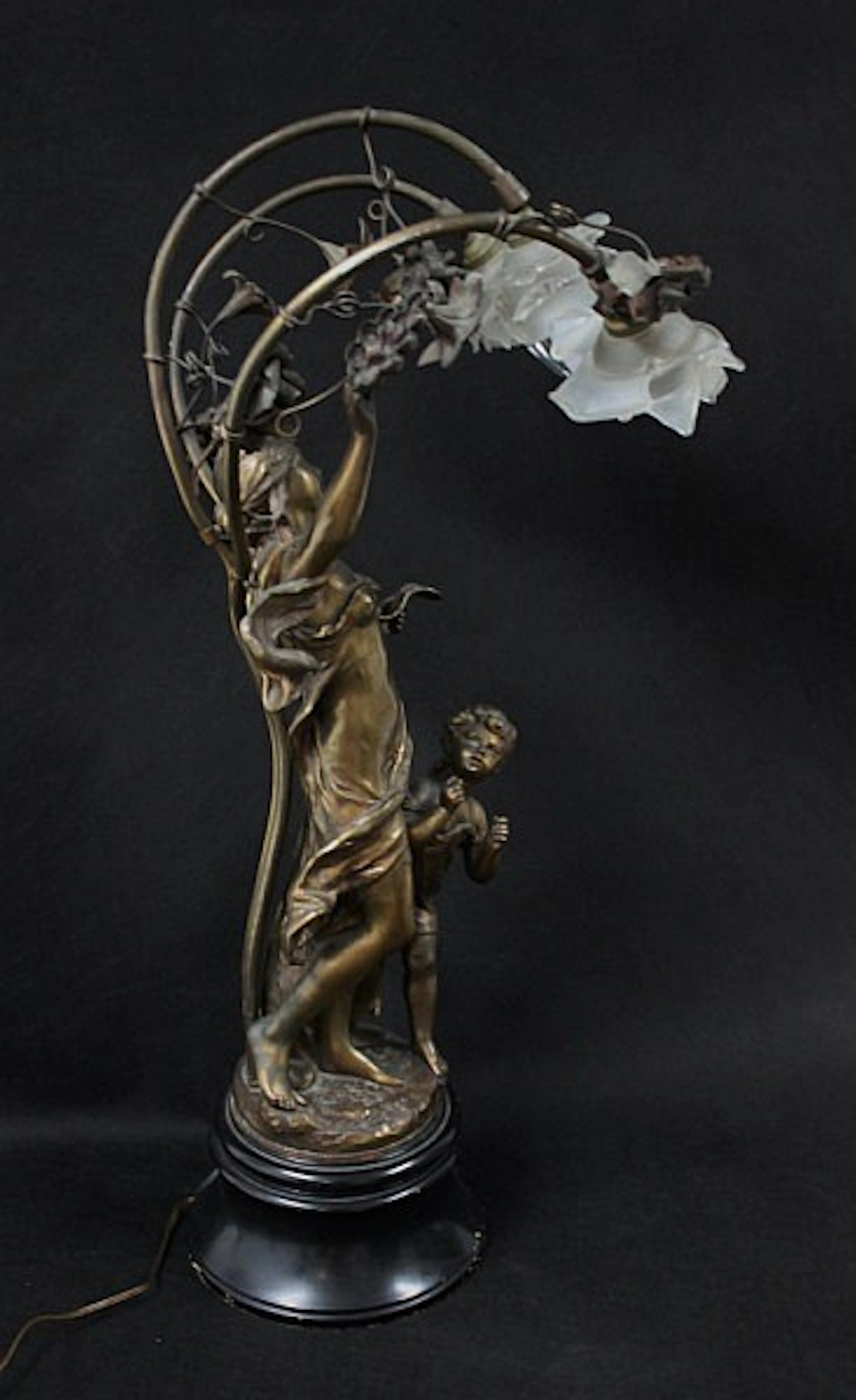 Moreau Sculptural Art Nouveau Patinated Lamp