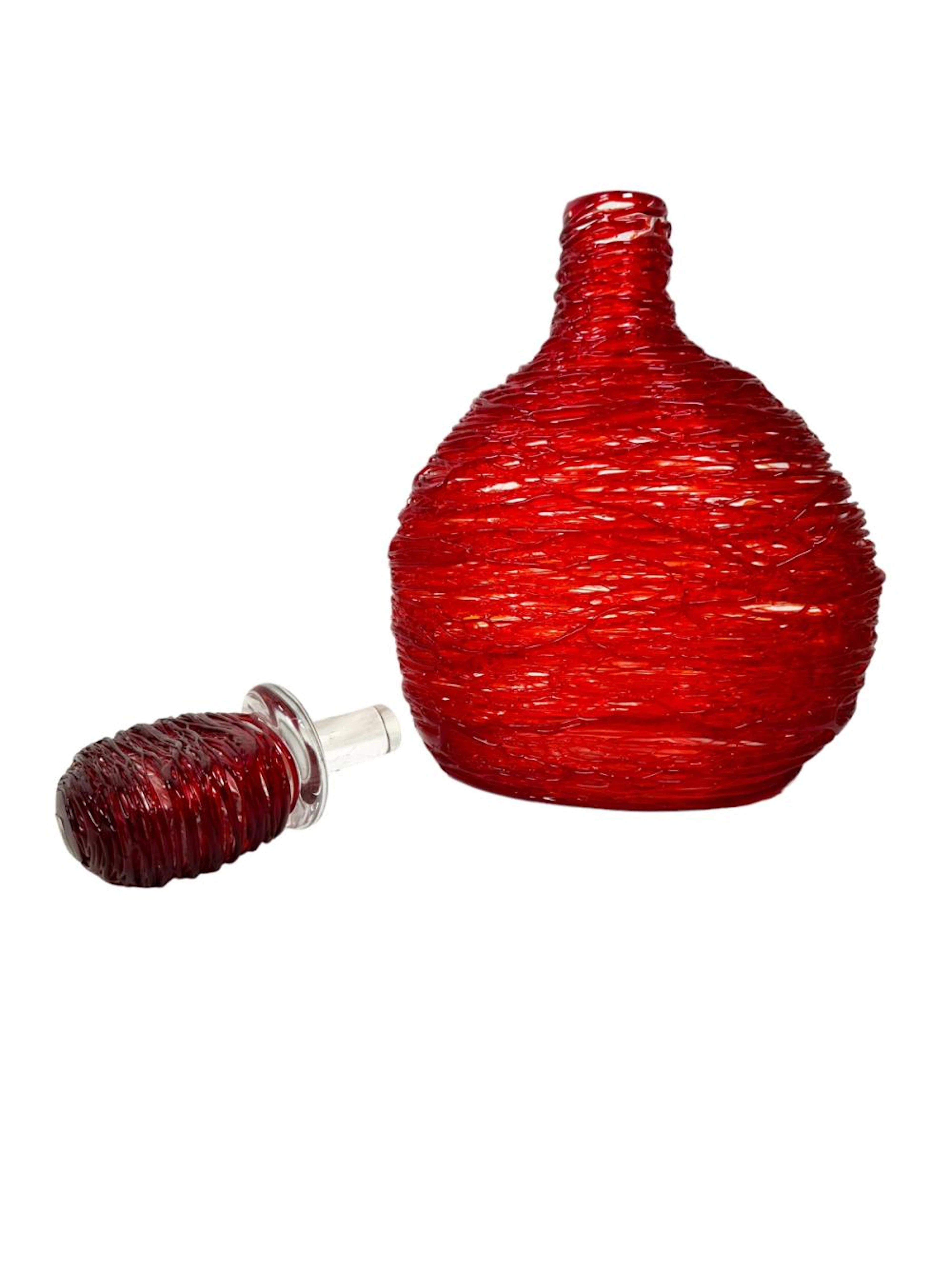Lg Vintage Murano Art Glass Threaded Decanter