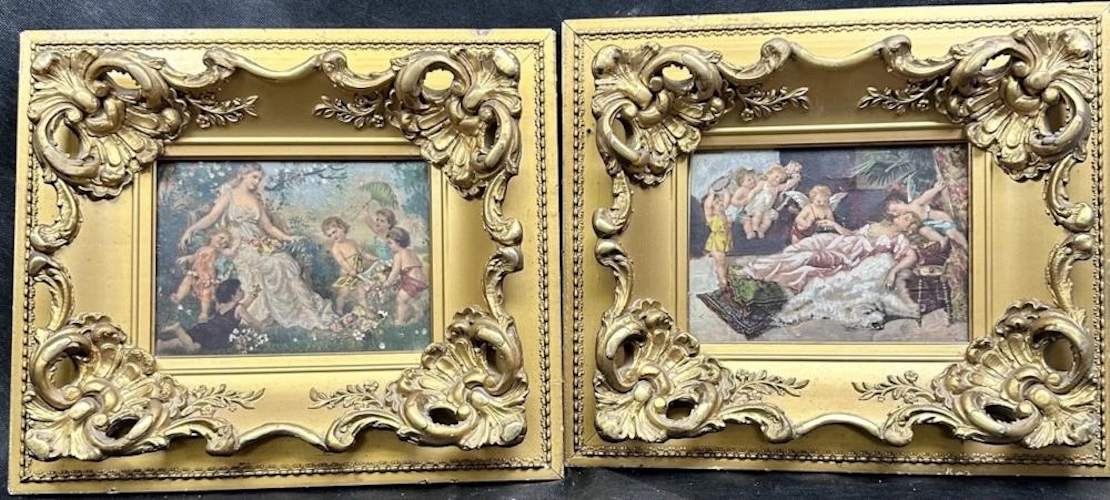 2PC ANTQ EMBELLISHED LITHOGRAPHS