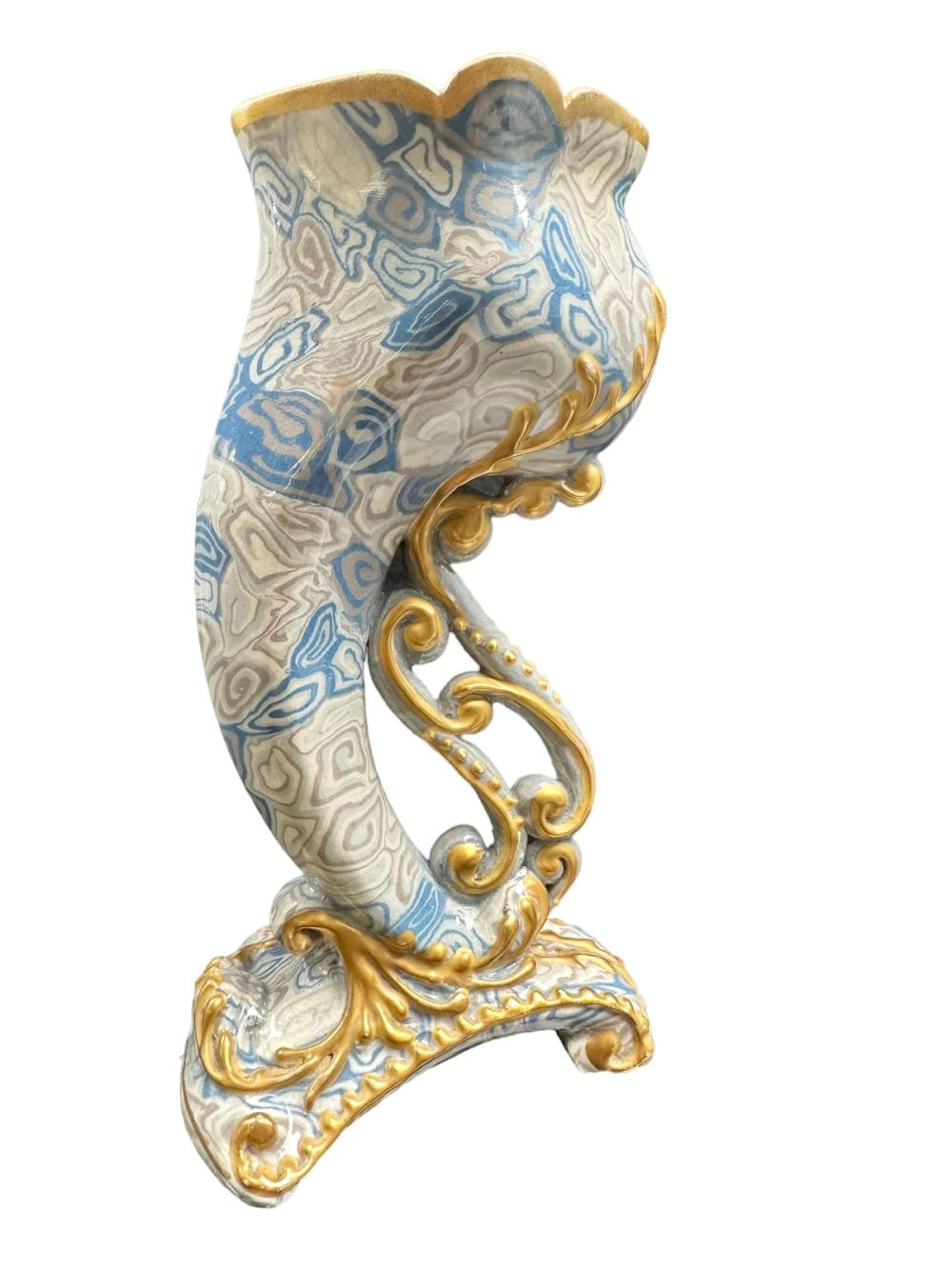 MARQUETERIE CORNUCOPIA VASE BY H DOULTON & W RIX