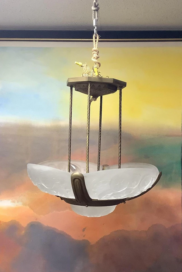 Muller Freres Frnch ArtDeco Brass&Glass Chandelier