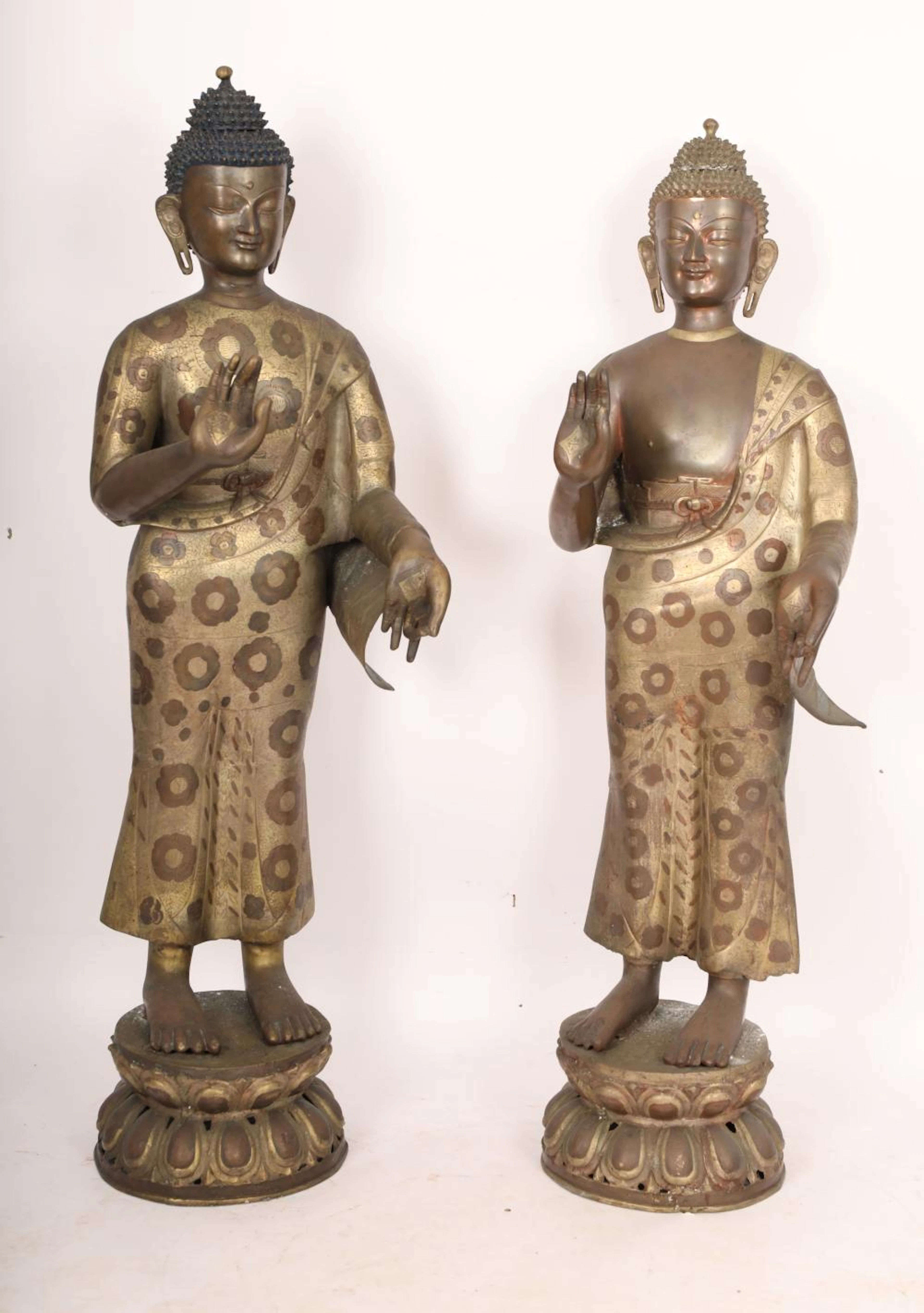 Pr. Antq Chinese Gilt Metal & Bronze Buddhas