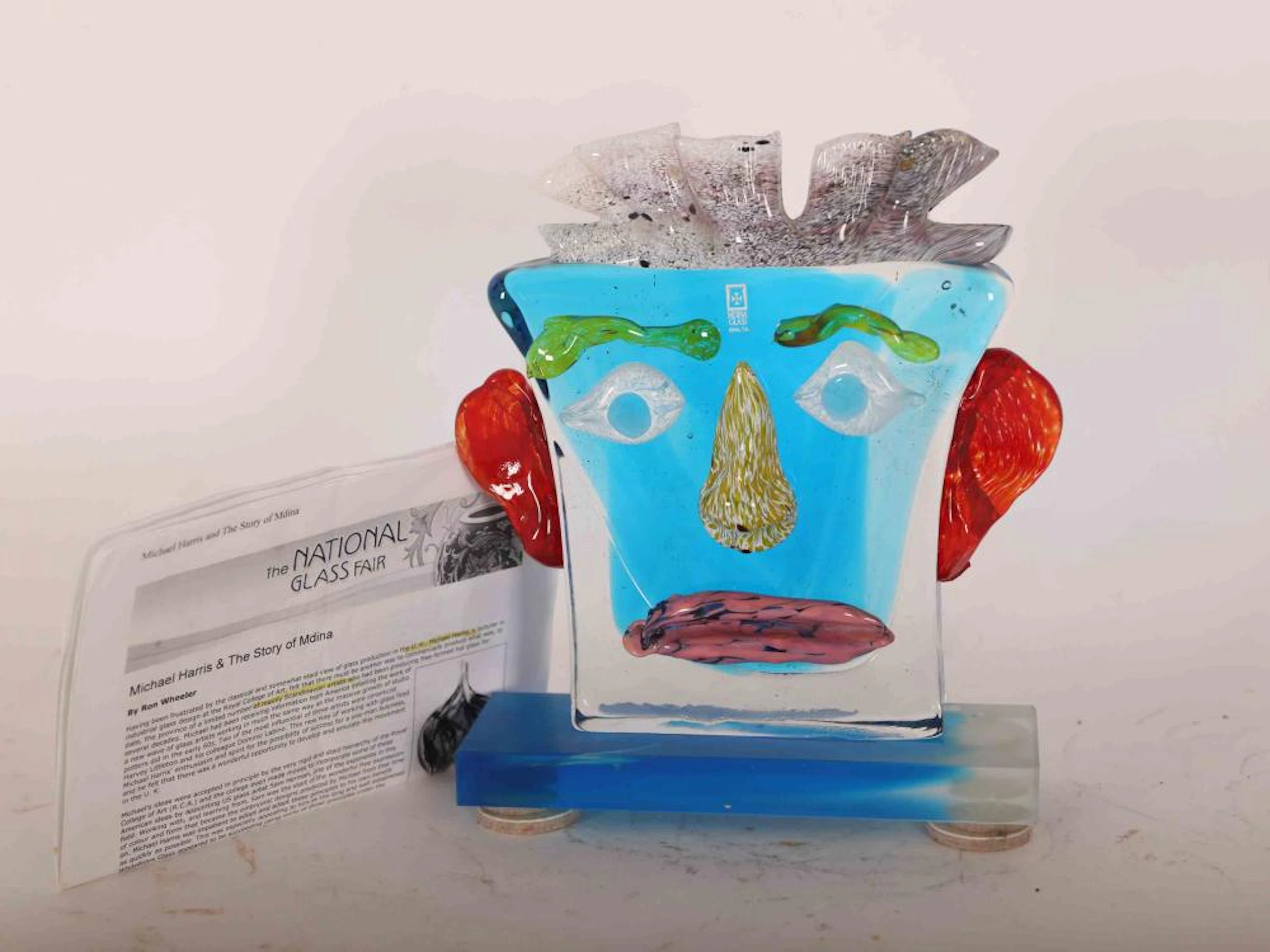 Mdina Malta Art Glass Abstract Face Sculpture 2002