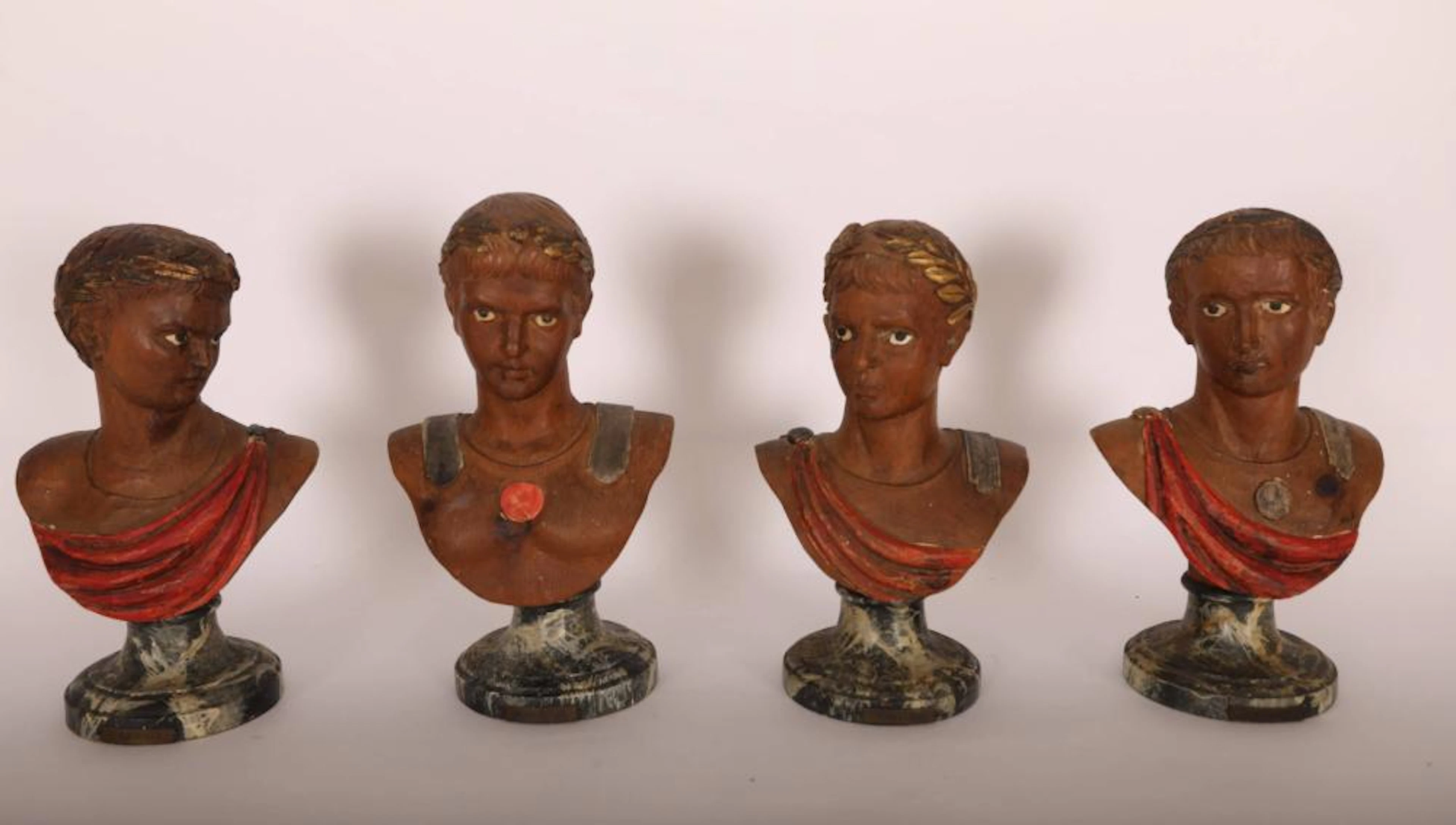 4 Italian19th C. Painted WoodCarved Emperor Busts