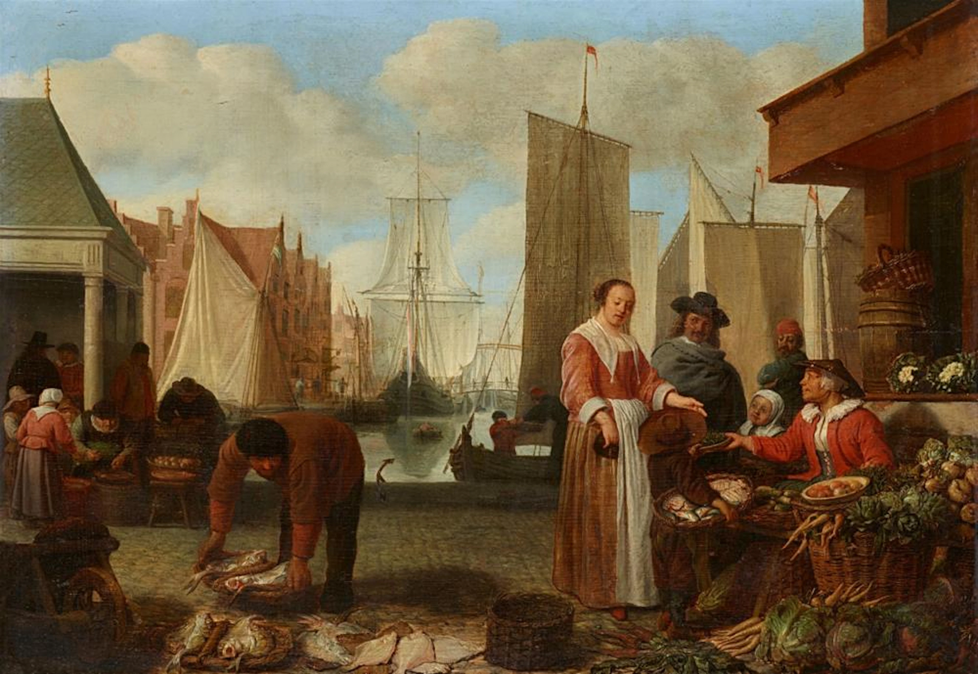 Hendrick Martensz Sorgh, A Market in a Harbour