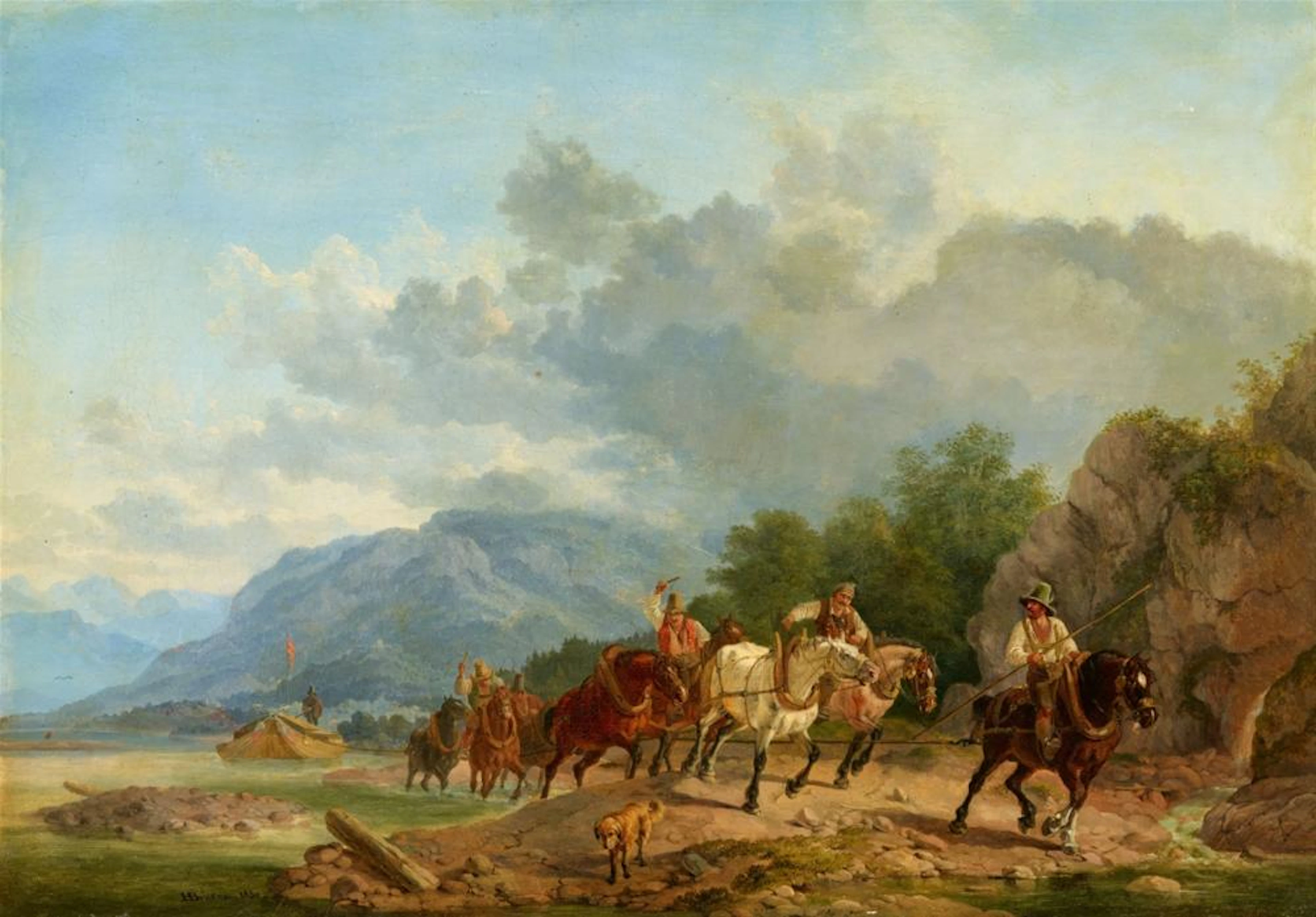 Heinrich Bürkel, Barge Haulers Pulling a Ship Upstream