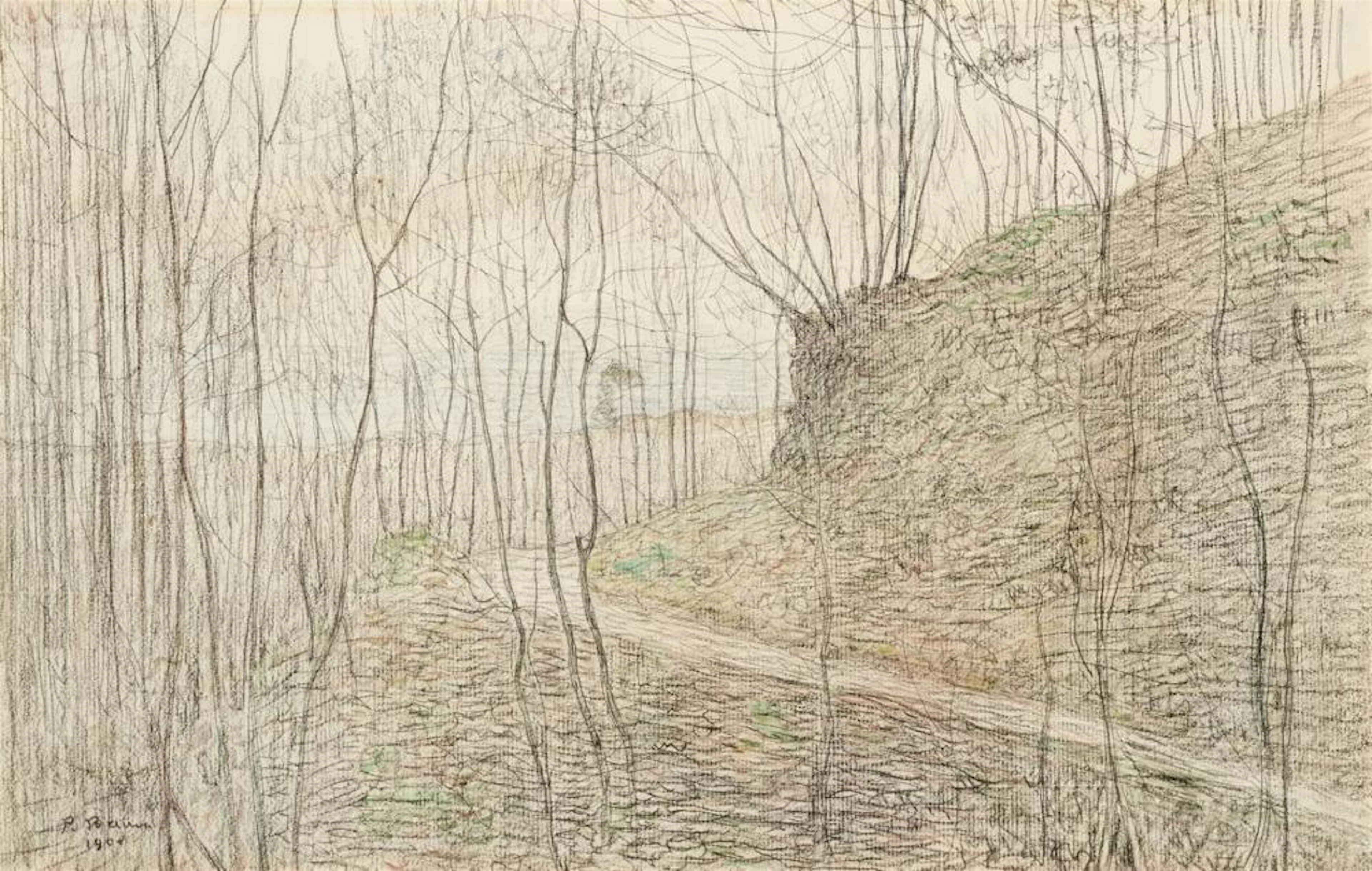 Paul Baum, Blick zum Meer durch junges Wäldchen, 1900