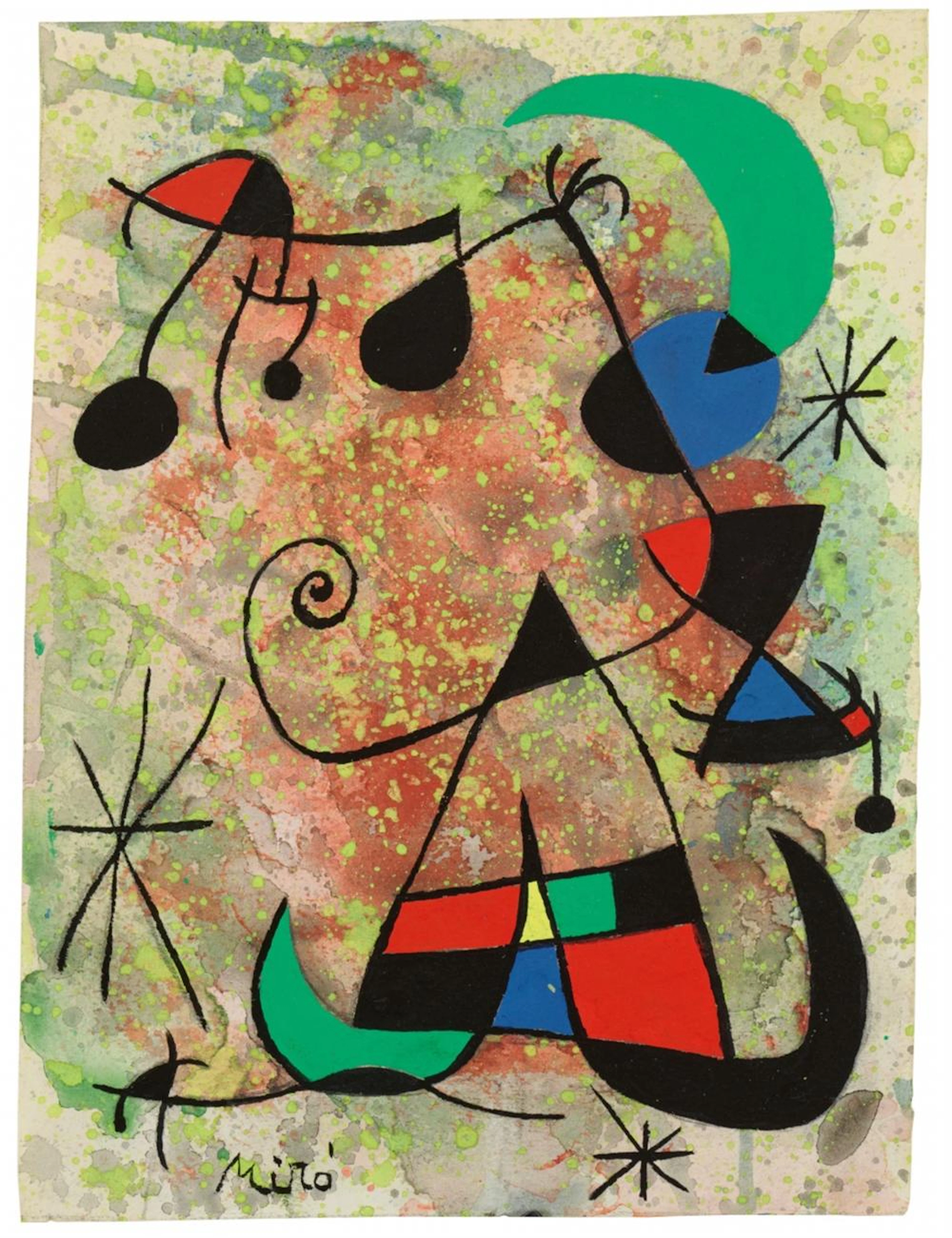 Joan Miró, Femme et oiseaux dans la nuit, 1967