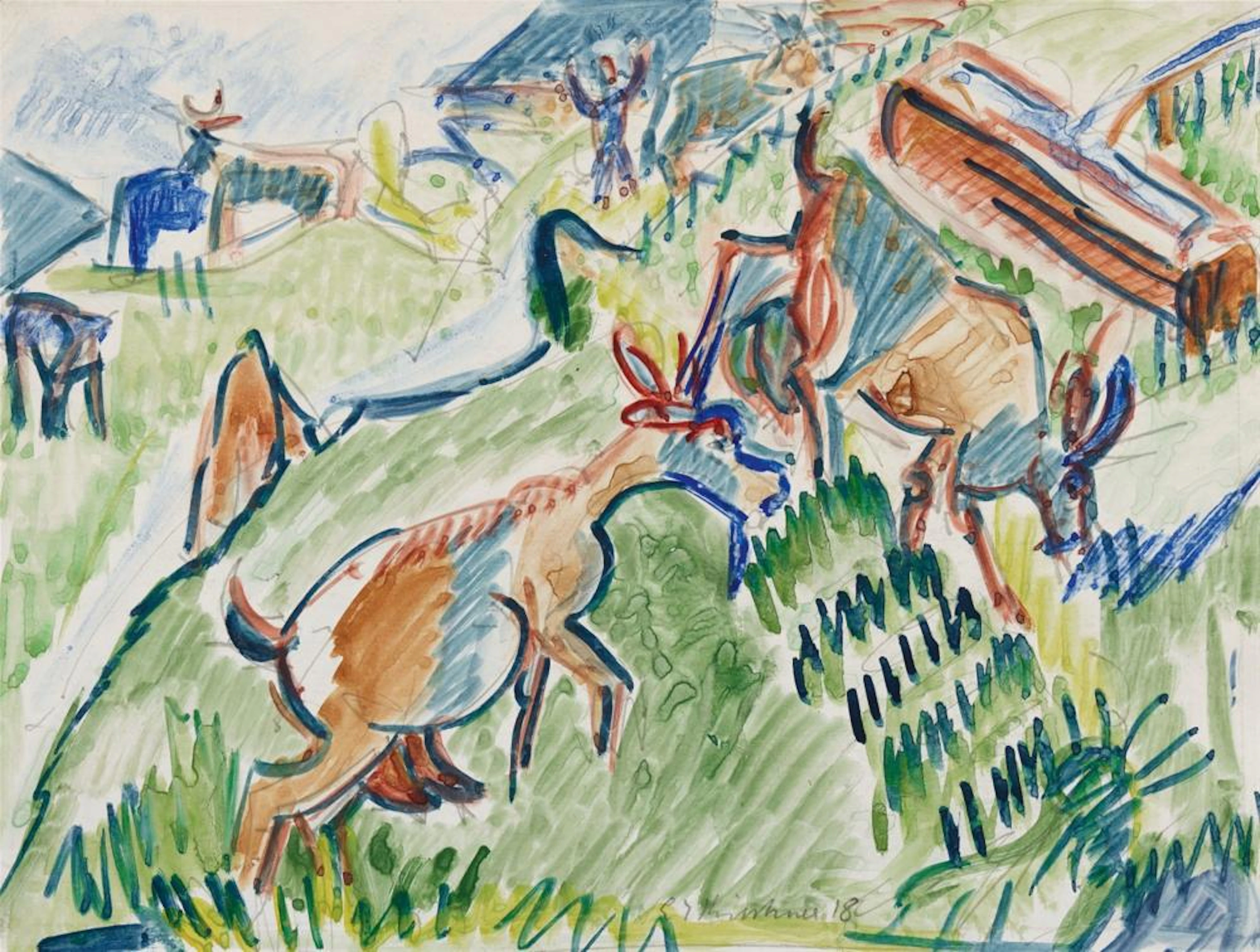 Ernst Ludwig Kirchner, Grasende Ziegen im Gebirge, 1918