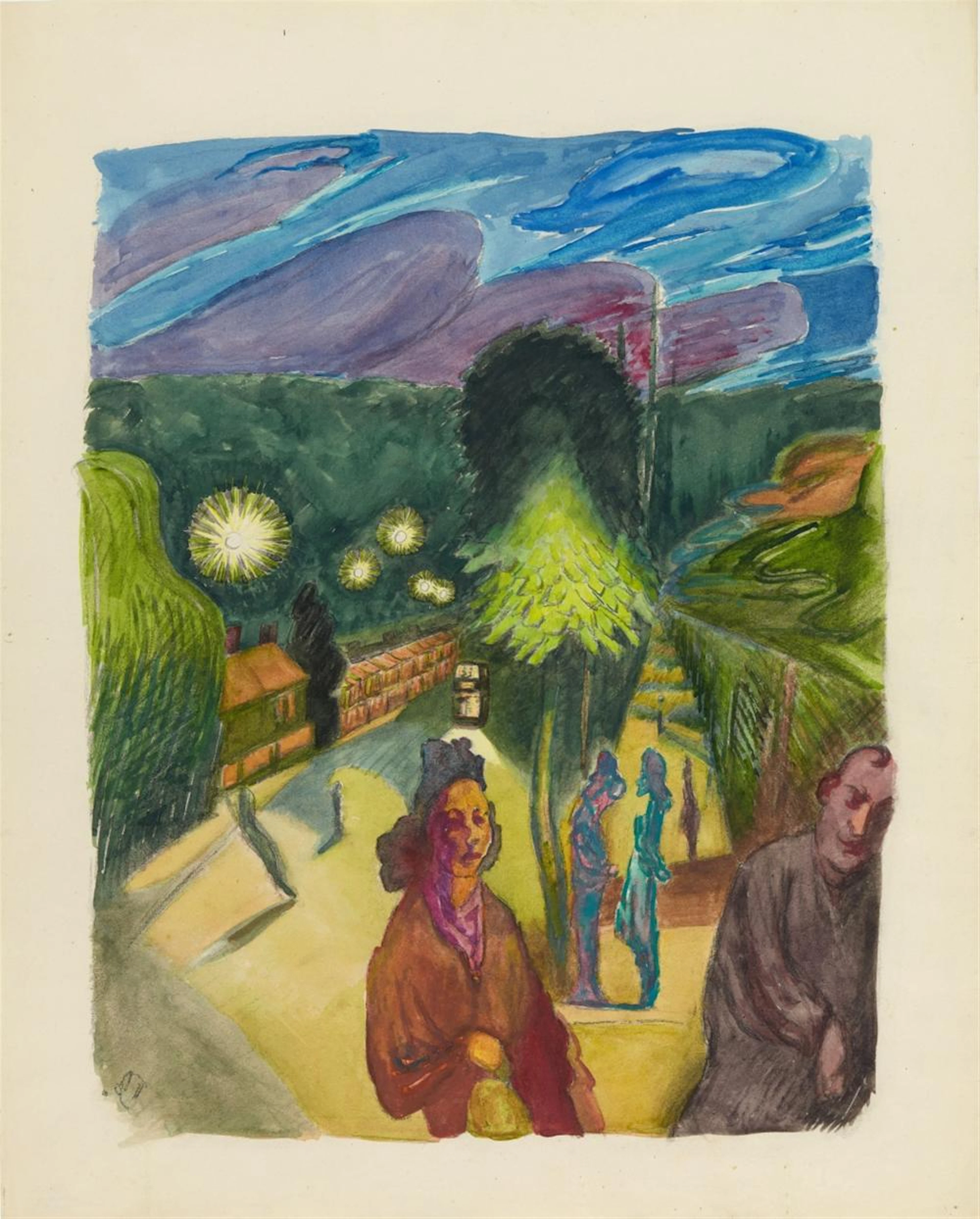 Ludwig Meidner, Abendliche Straßenszene in London, Circa 1942
