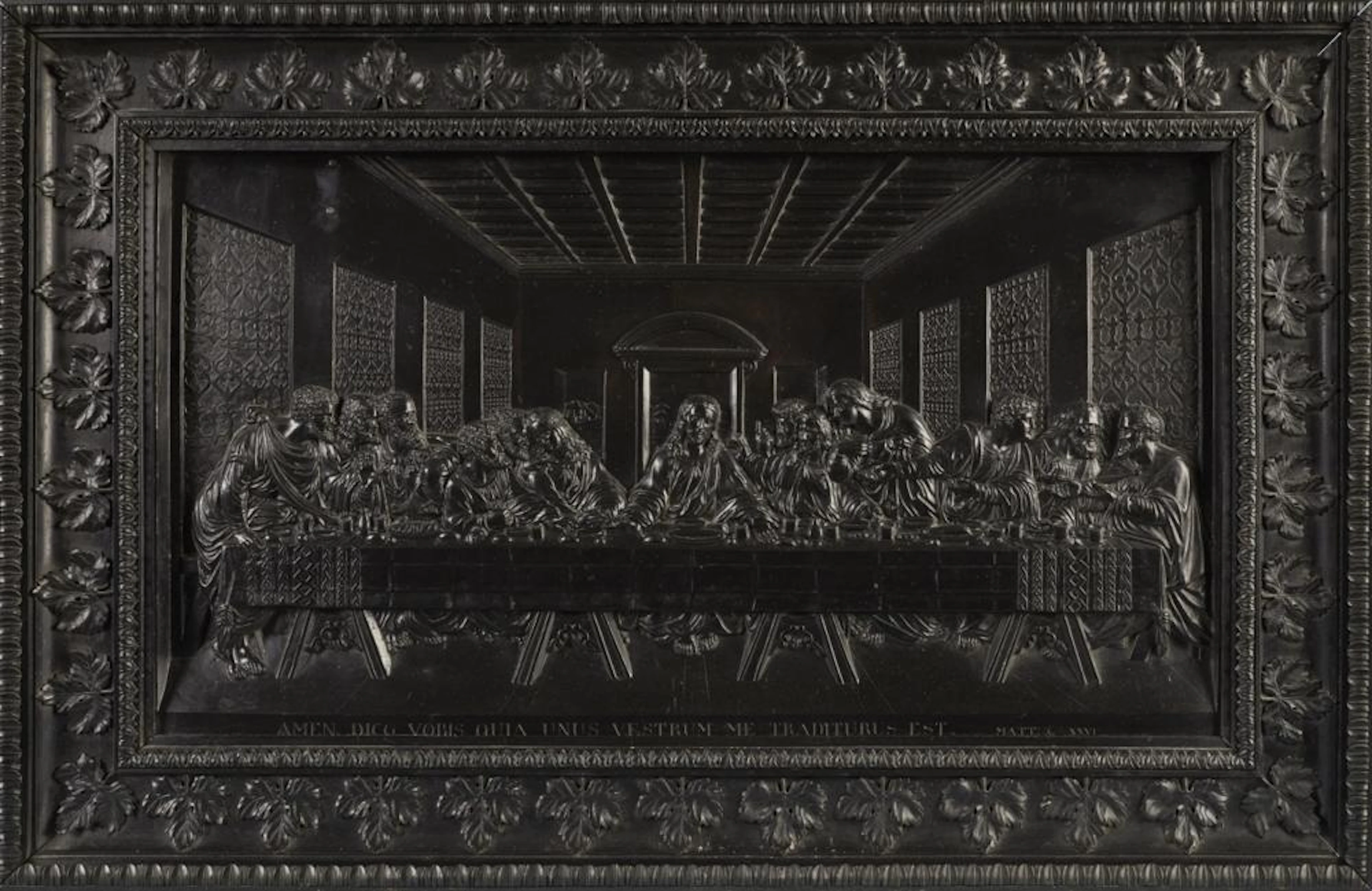 A large cast iron relief plaque with the Last Supper after Leonardo da Vinci