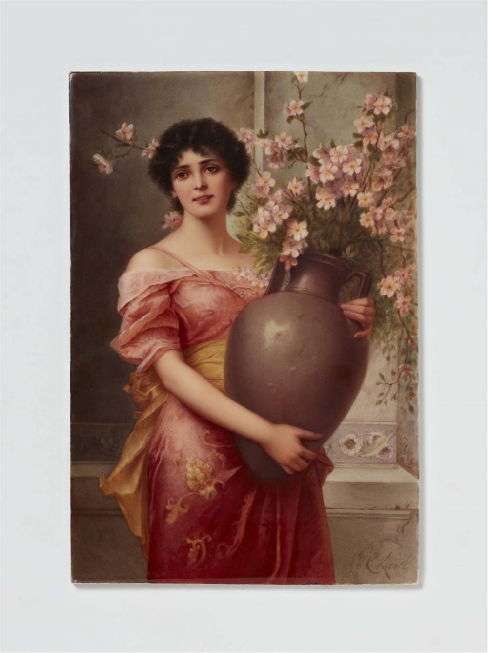 A Berlin KPM porcelain plaque with a reproduction of Conrad Kiesel's “Apfelblüte“