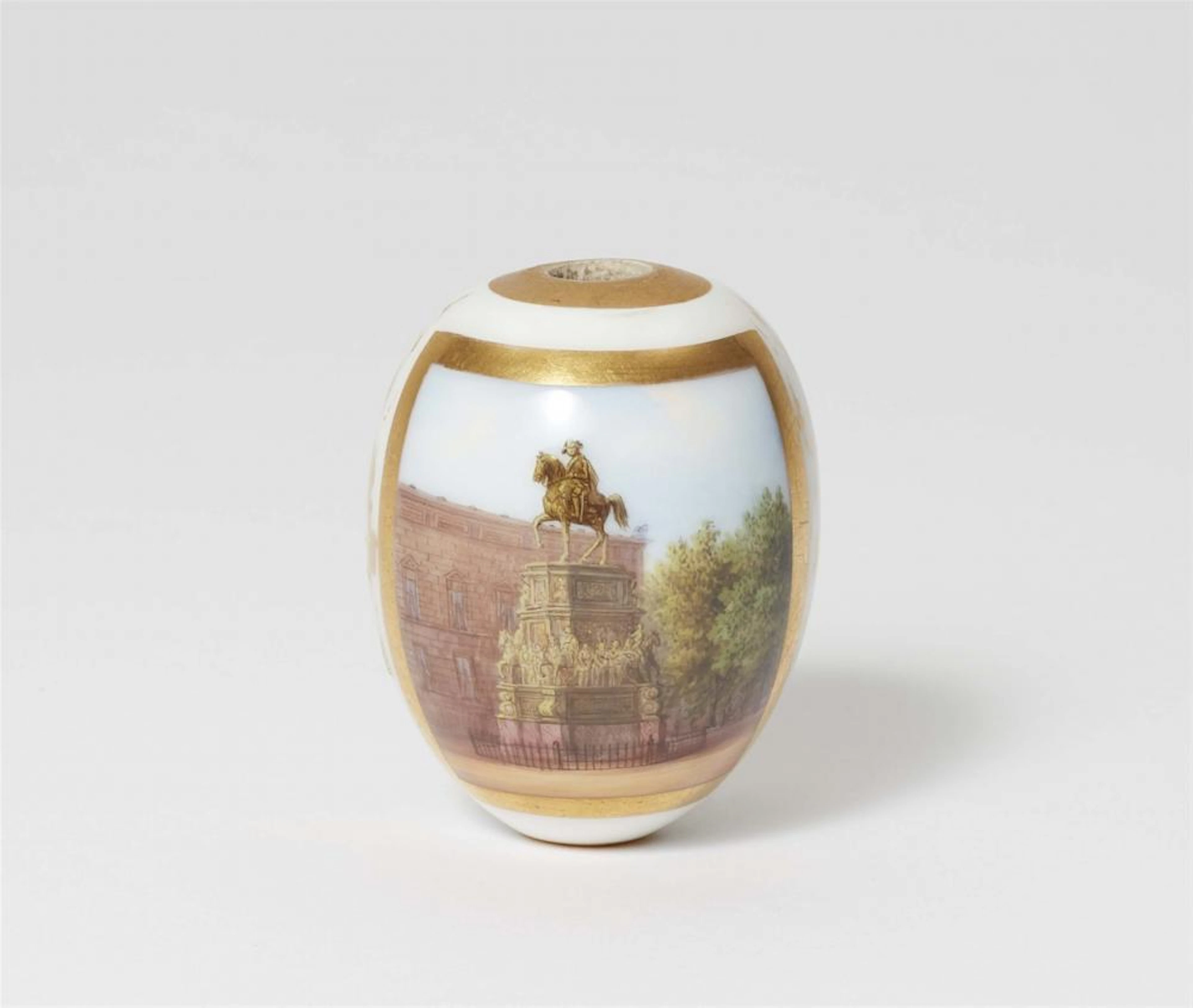 A Berlin KPM porcelain Easter egg with the monument to Friedrich II