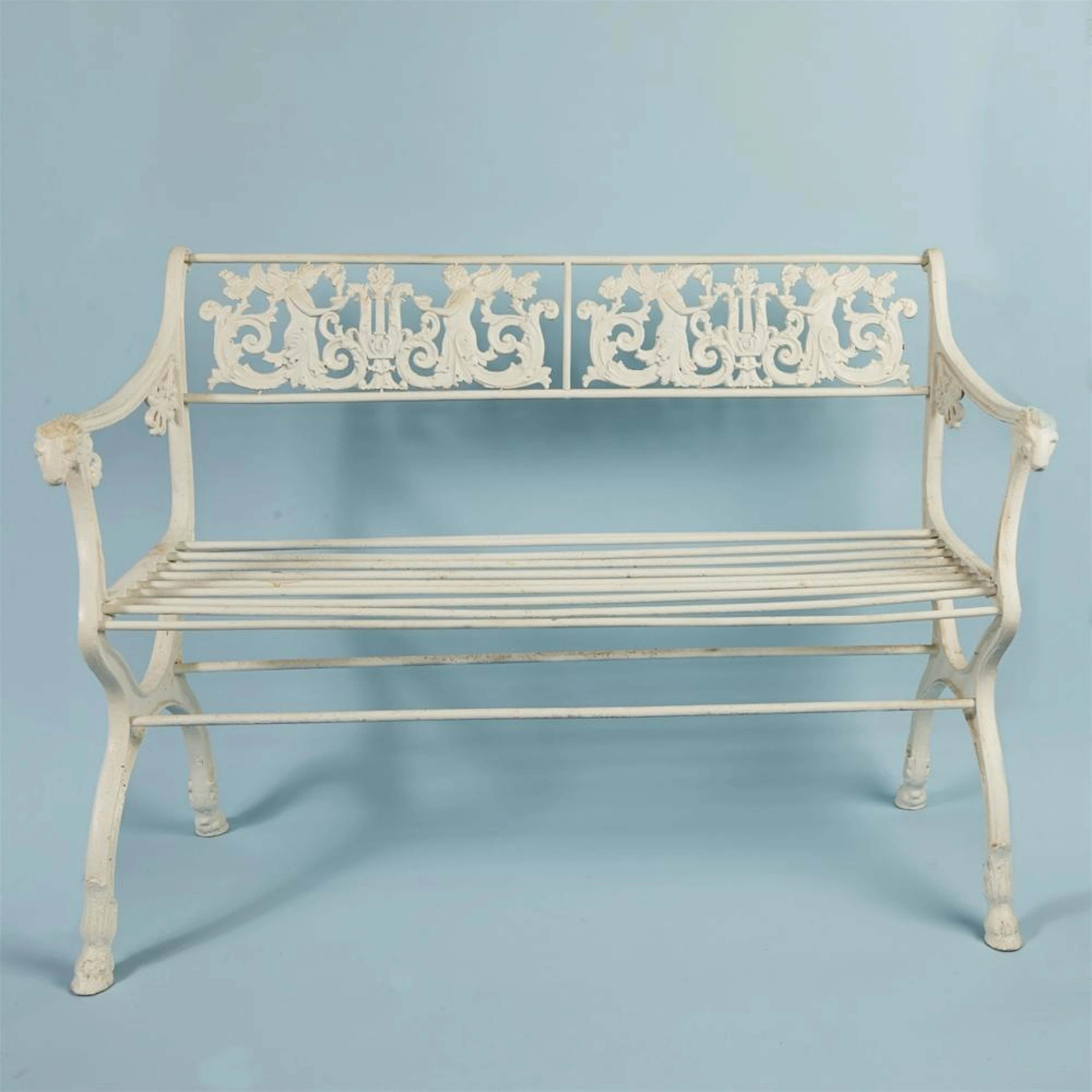 A cast iron garden bench designed by Karl Friedrich Schinkel