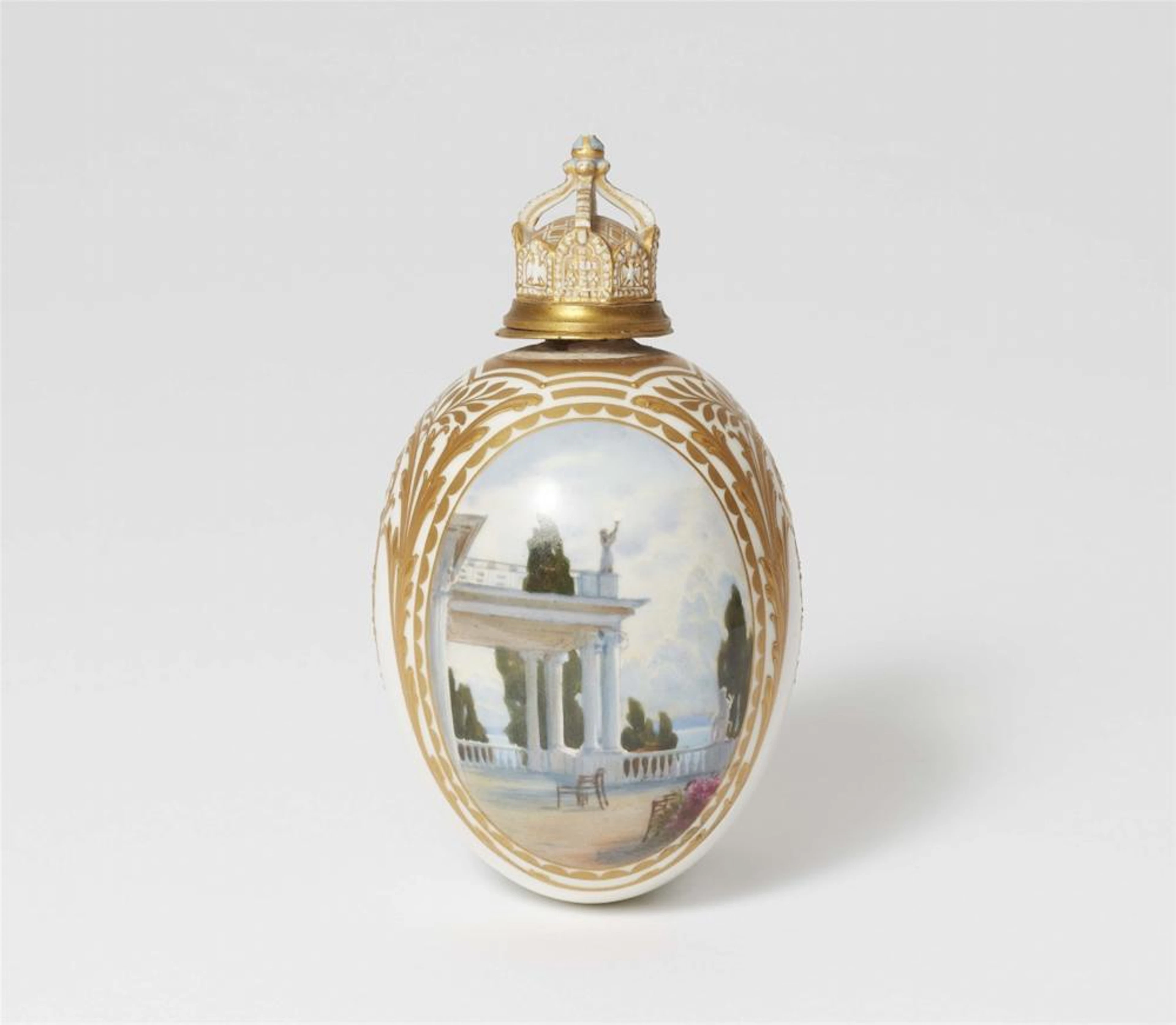 A Berlin KPM porcelain Easter egg bottle with the Achilleion in Corfu