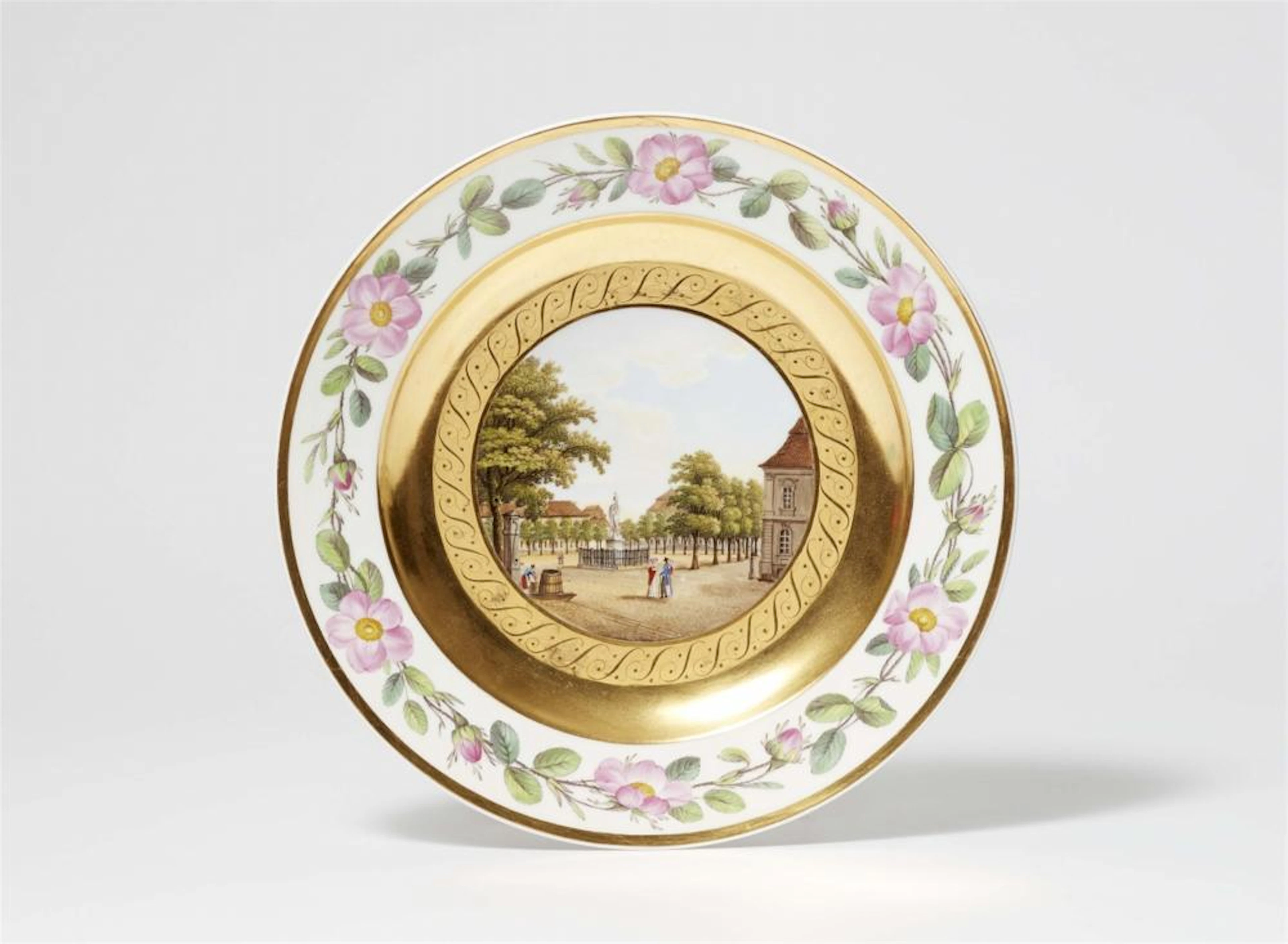 A Berlin KPM porcelain plate with a view of Wilhelmplatz