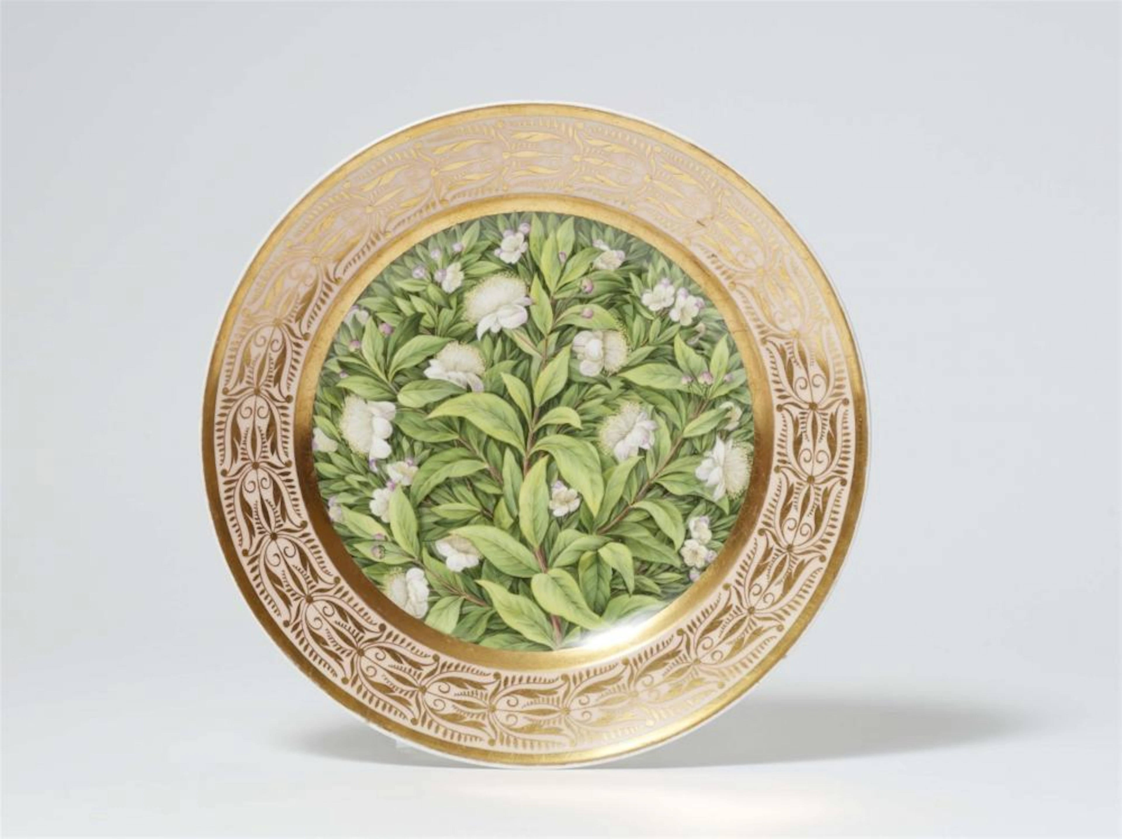 A Berlin KPM porcelain botanical plate with peonies