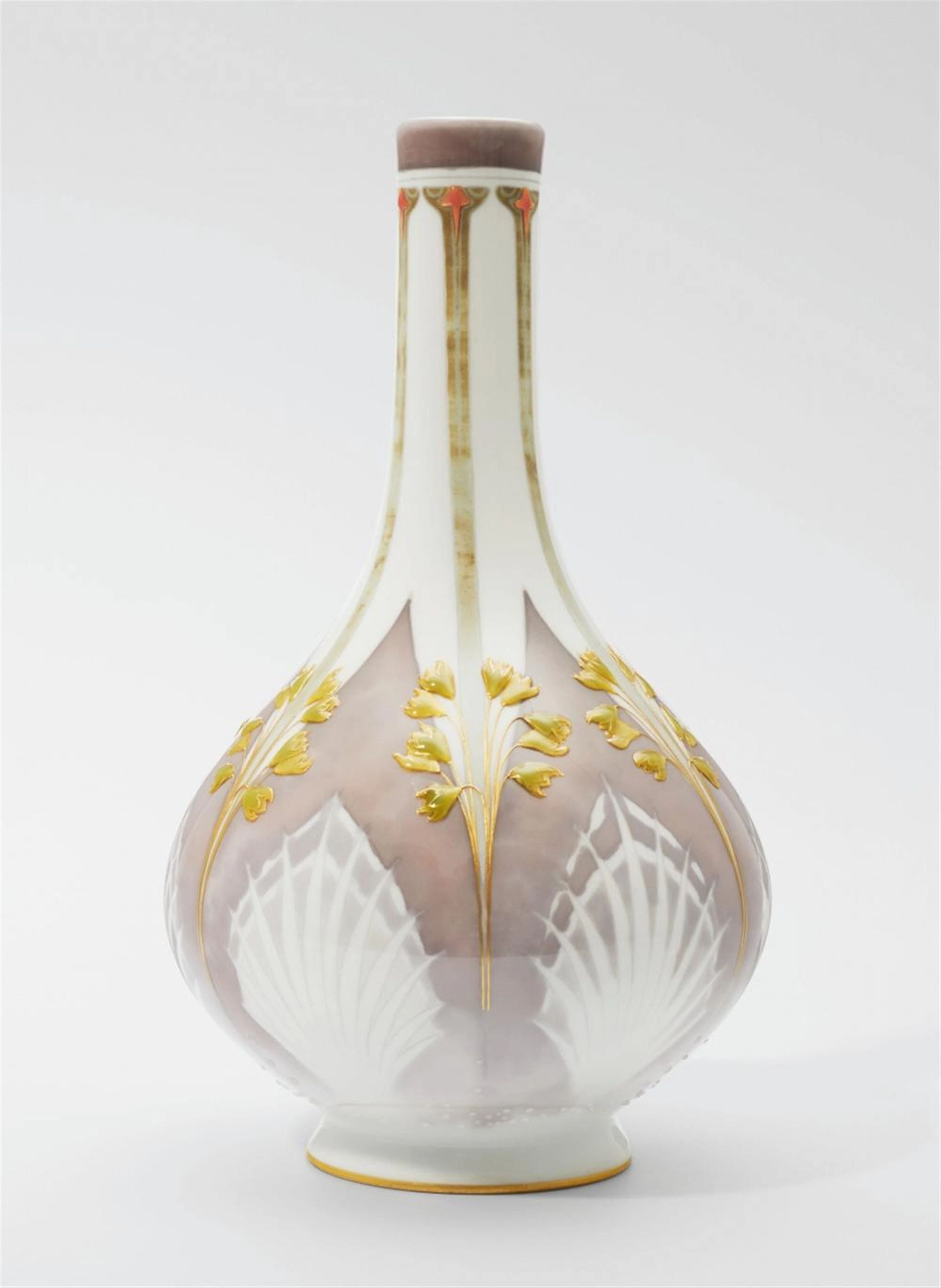 A Berlin KPM porcelain vase with lotus leaf and raised glass bead decoration