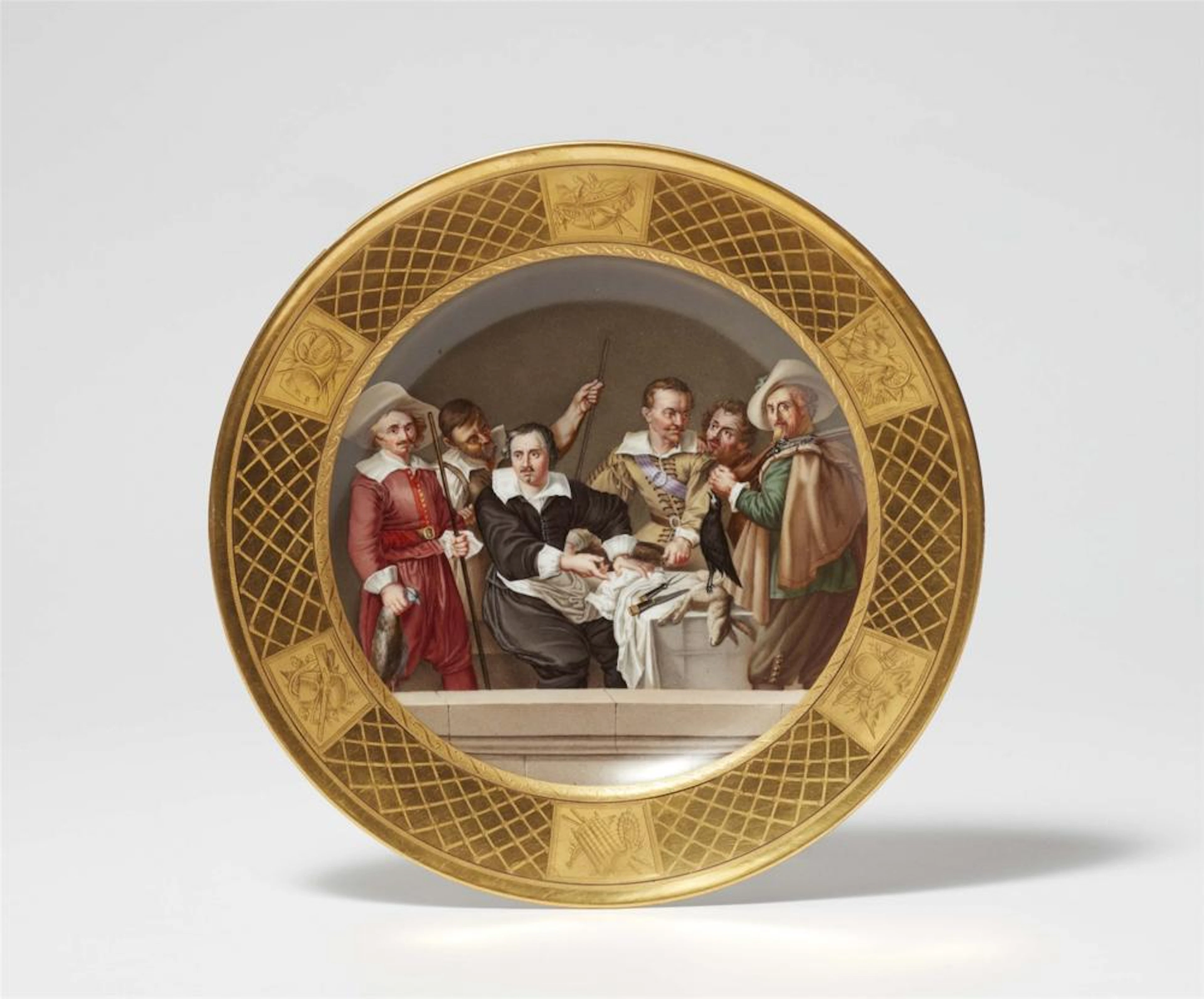 A Berlin KPM porcelain plate with a hunting party