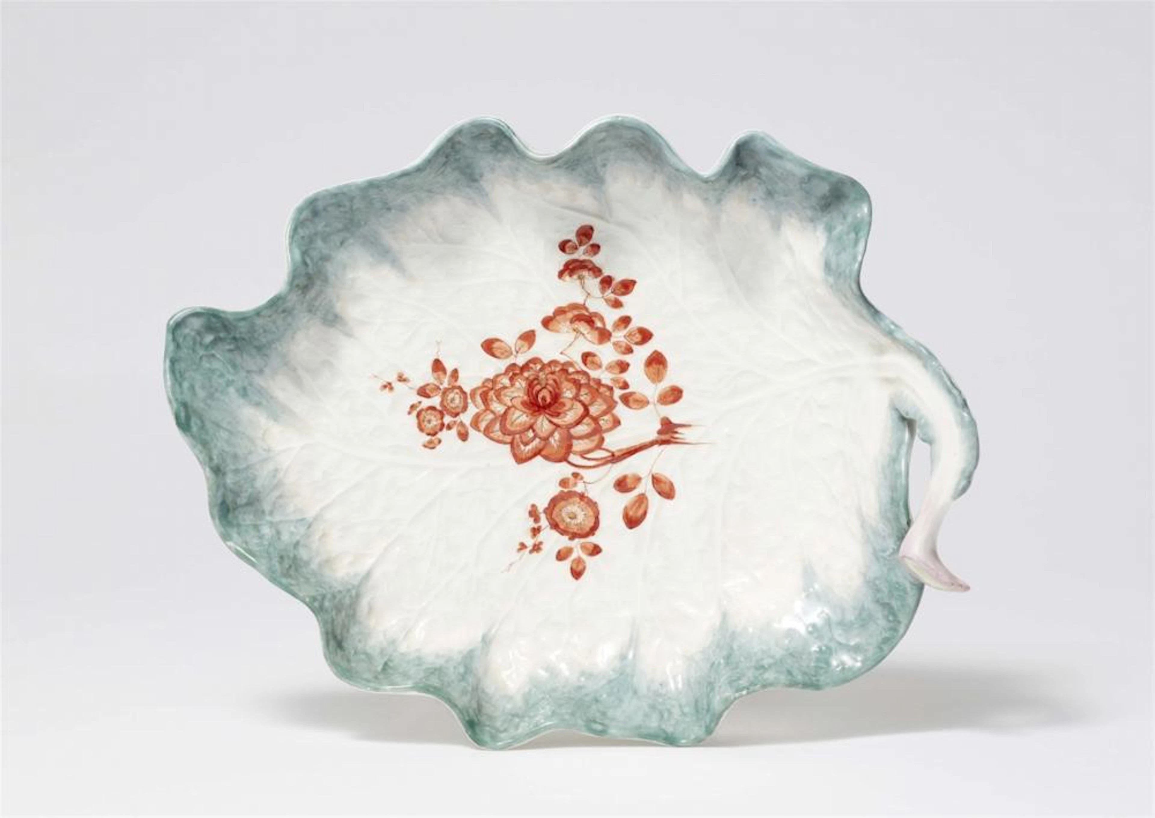 A large rare Meissen porcelain leaf bowl, possibly from the dinner service with the iron red mosaic borders