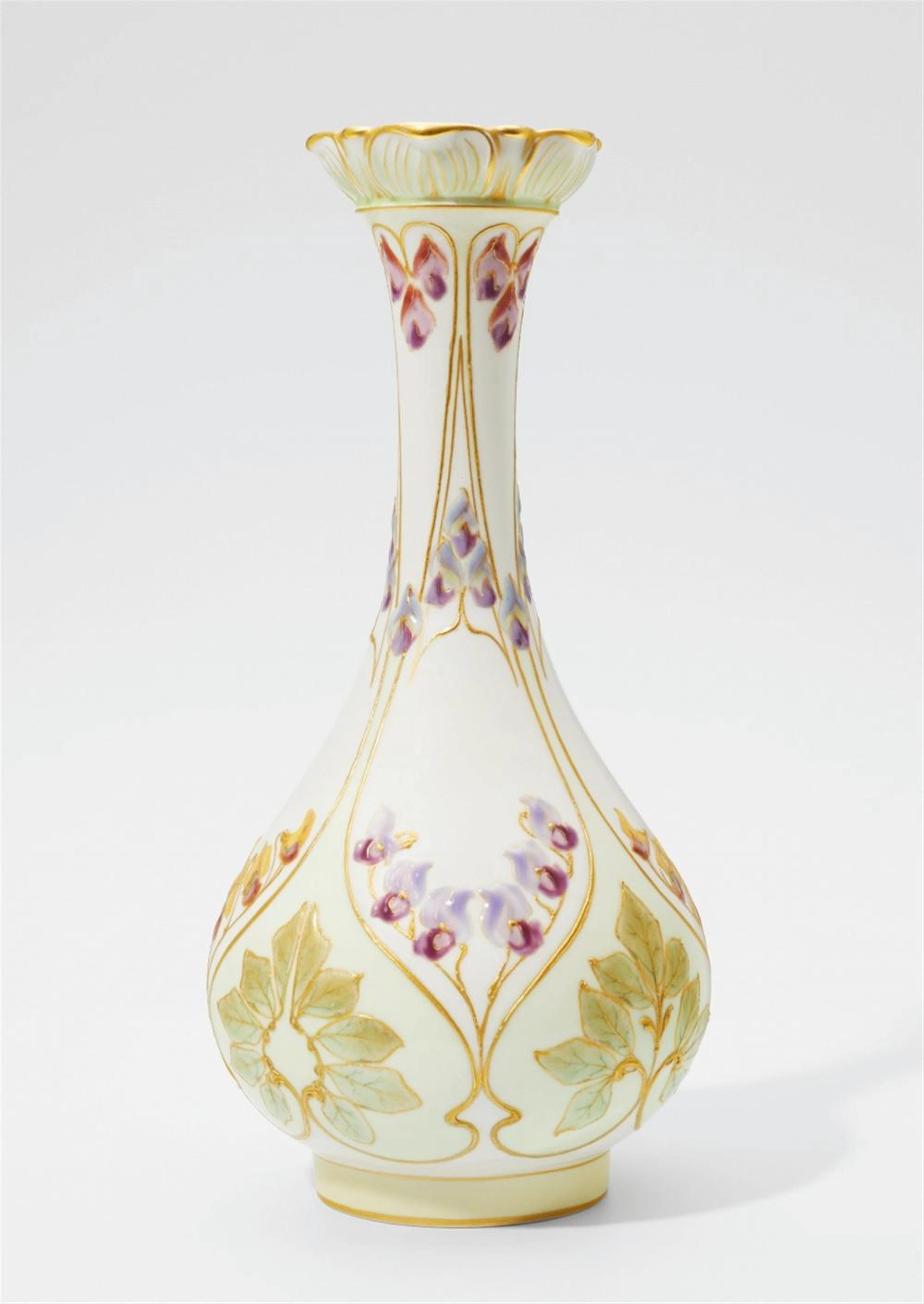 A Berlin KPM porcelain vase with orchid relief decoration