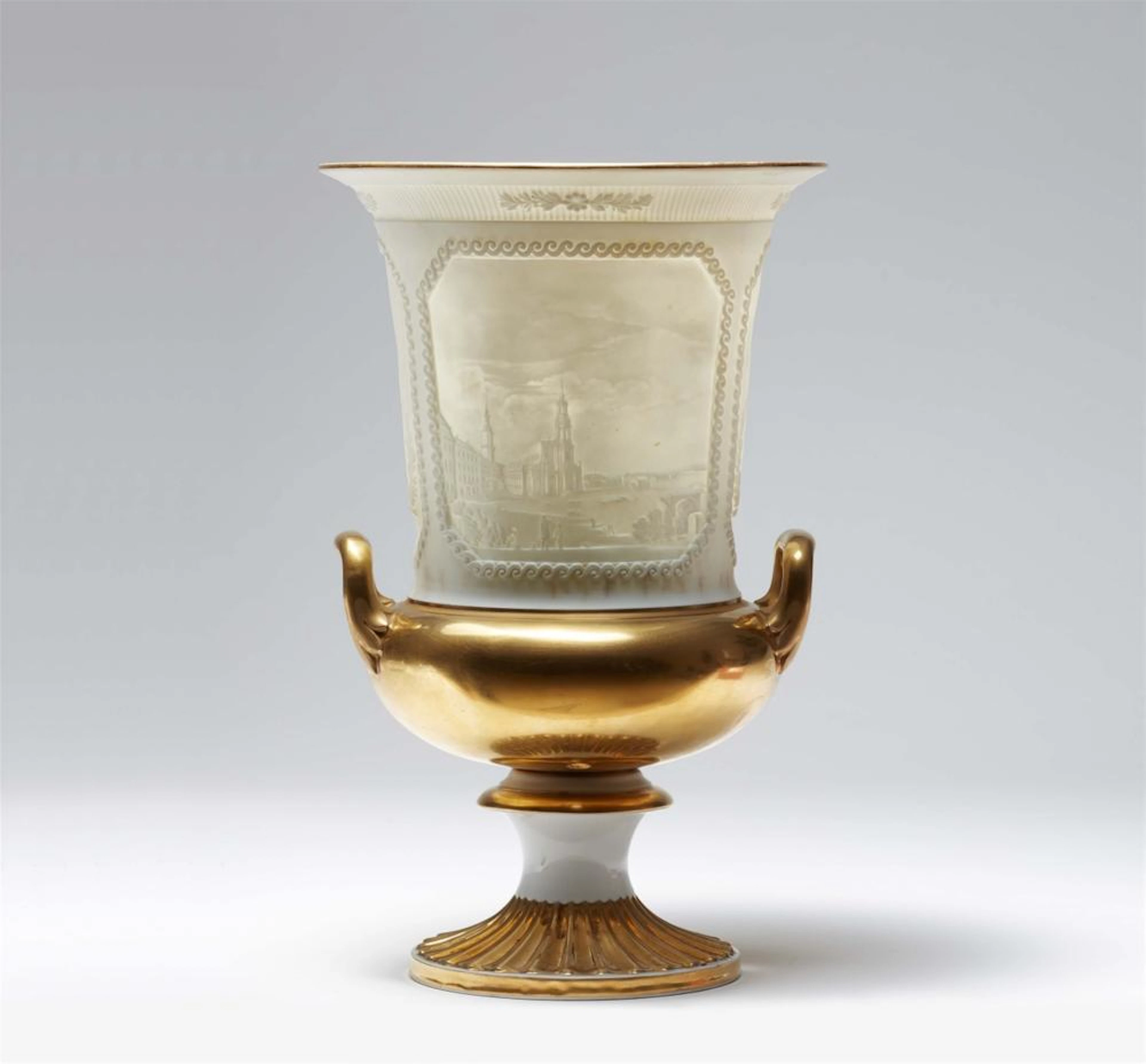 A Meissen porcelain krater vase nightlight with a lithophane